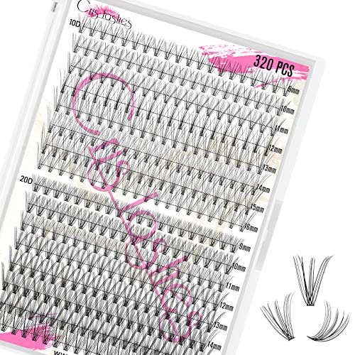 320 PCS Individual Cluster Lashes - 10D & 20D Mixed D Curl 9-16mm Reusable DIY Eyelash Extensions, Soft Lightweight False Lashes for Natural Volume & Easy Home Application - Perfect for Weddings, Parties & Daily Makeup Looks