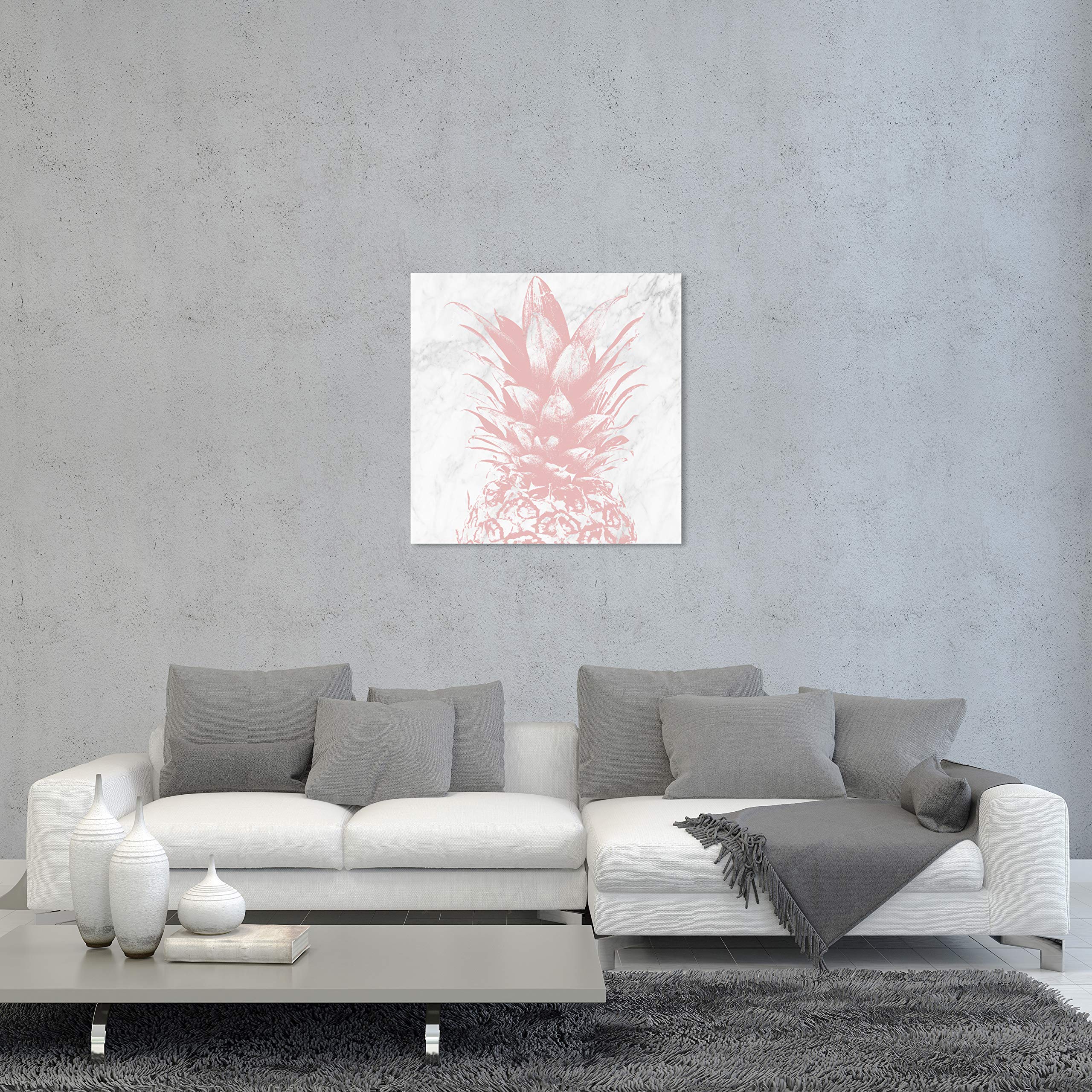 Pastel Pineapple Marble Wall Art Canvas Print - 24x24 Inch Pink & White Kitchen Decor - Modern Food Art for Dining Room, Cafe & Home Decoration