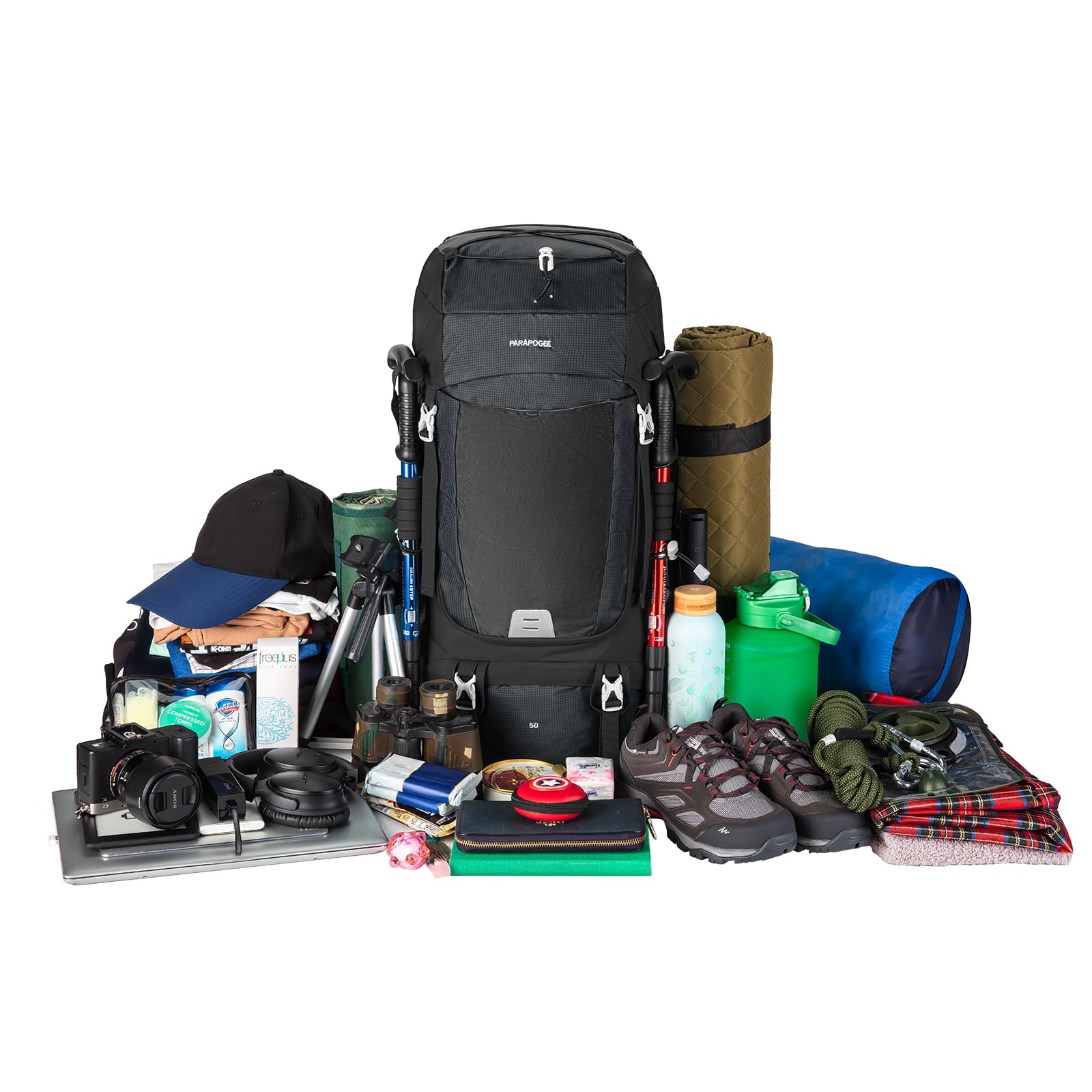50L Lightweight Hiking Backpack for Men & Women - Waterproof Outdoor Daypack with Rain Cover - Perfect for Camping, Climbing, Travel & Trekking - Durable Black Hiking Bag for Adventure Enthusiasts