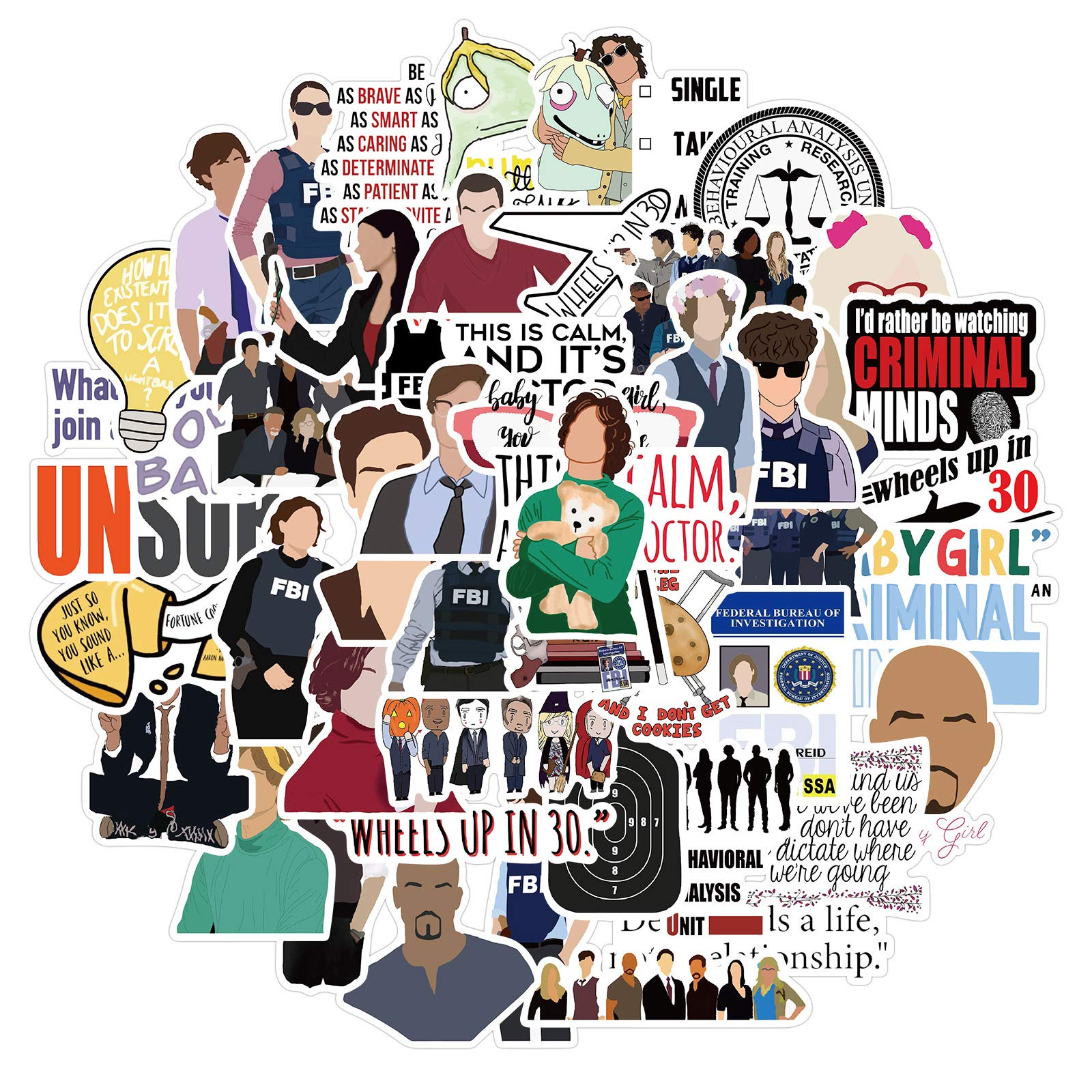 50 Pcs Criminal Minds Stickers - Waterproof, Aesthetic Vinyl Decals for Water Bottles, Laptops, Motorcycles & More | Trendy Stickers for Teens, Boys & Girls | Perfect for School, Travel, Music Instruments & Outdoor Gear