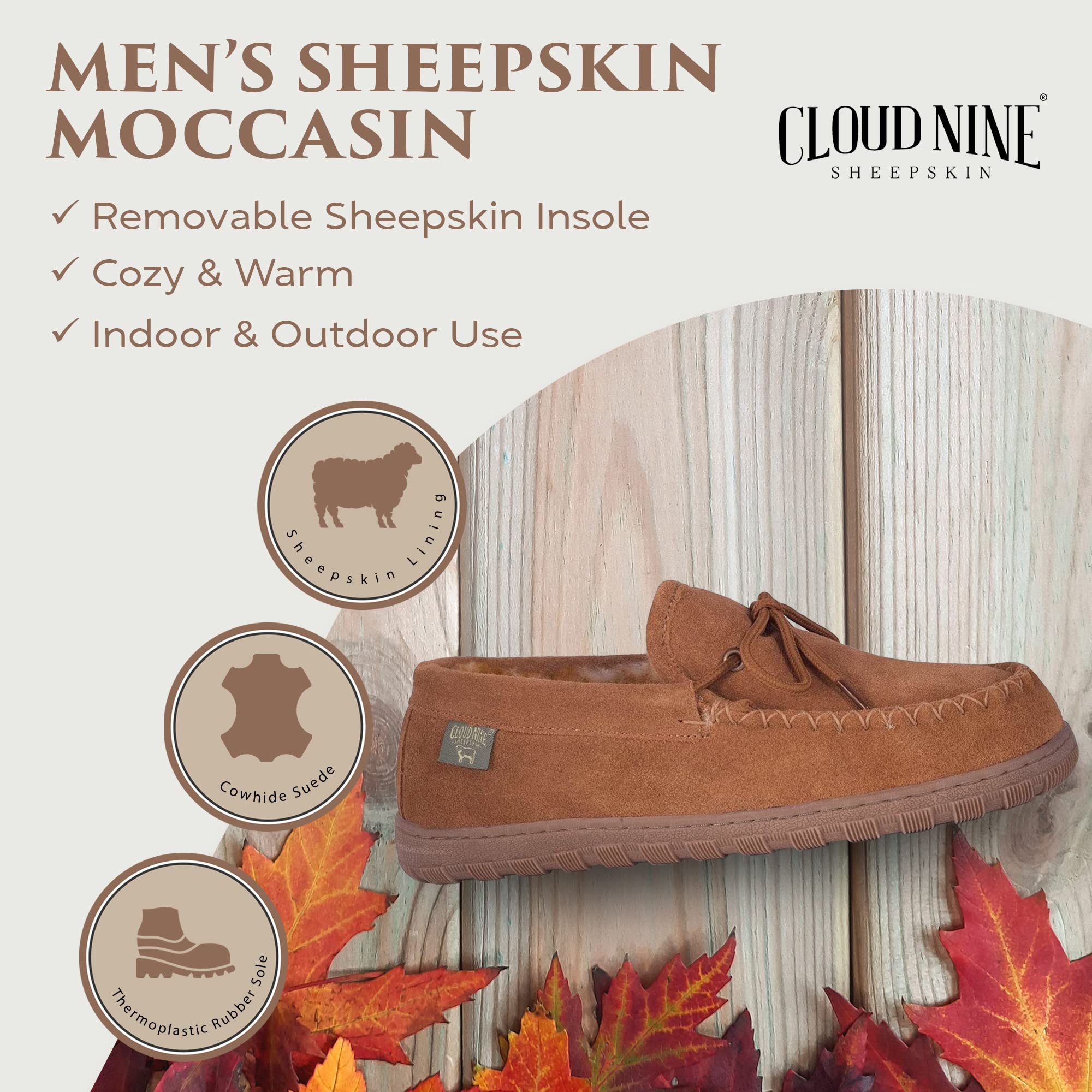 Men's Sheepskin Lined Moccasin Slippers - Soft Indoor/Outdoor House Shoes for Comfort & Warmth | Perfect for Home, Office, and Casual Wear