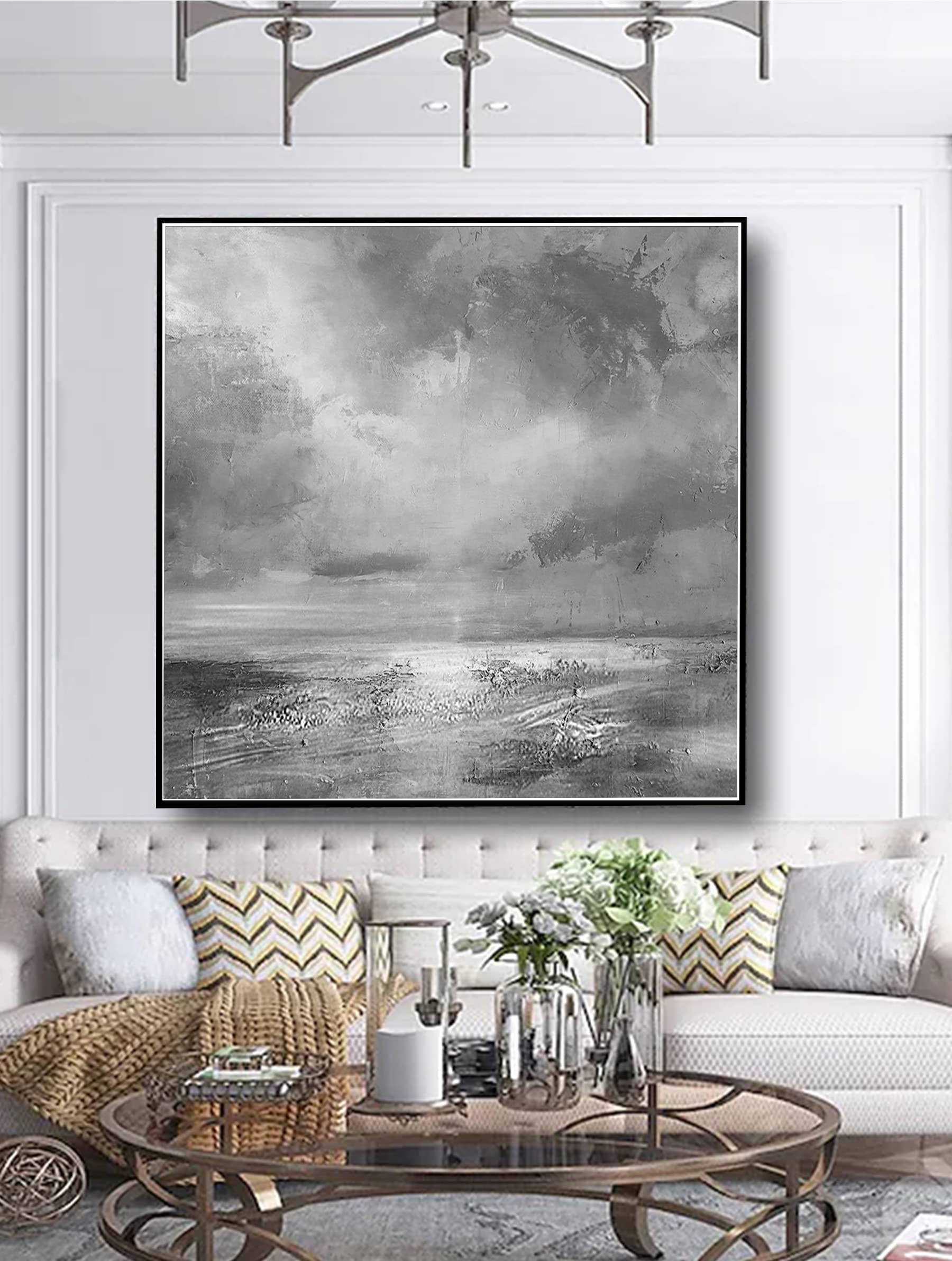 Abstract Black and White Canvas Painting - Modern Gray Wall Art for Living Room, Office & Home Decor - 32x32 Inches - Perfect for Contemporary Spaces & Gift Giving