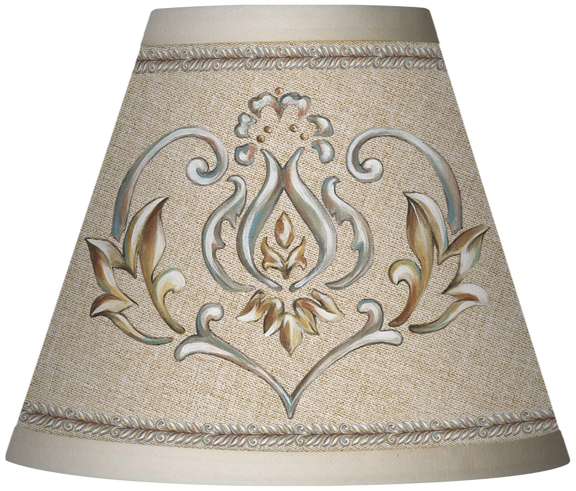 Set of 4 Empire Print Lamp Shades - Orleans Crest Brown Beige Small Chandelier Covers (3