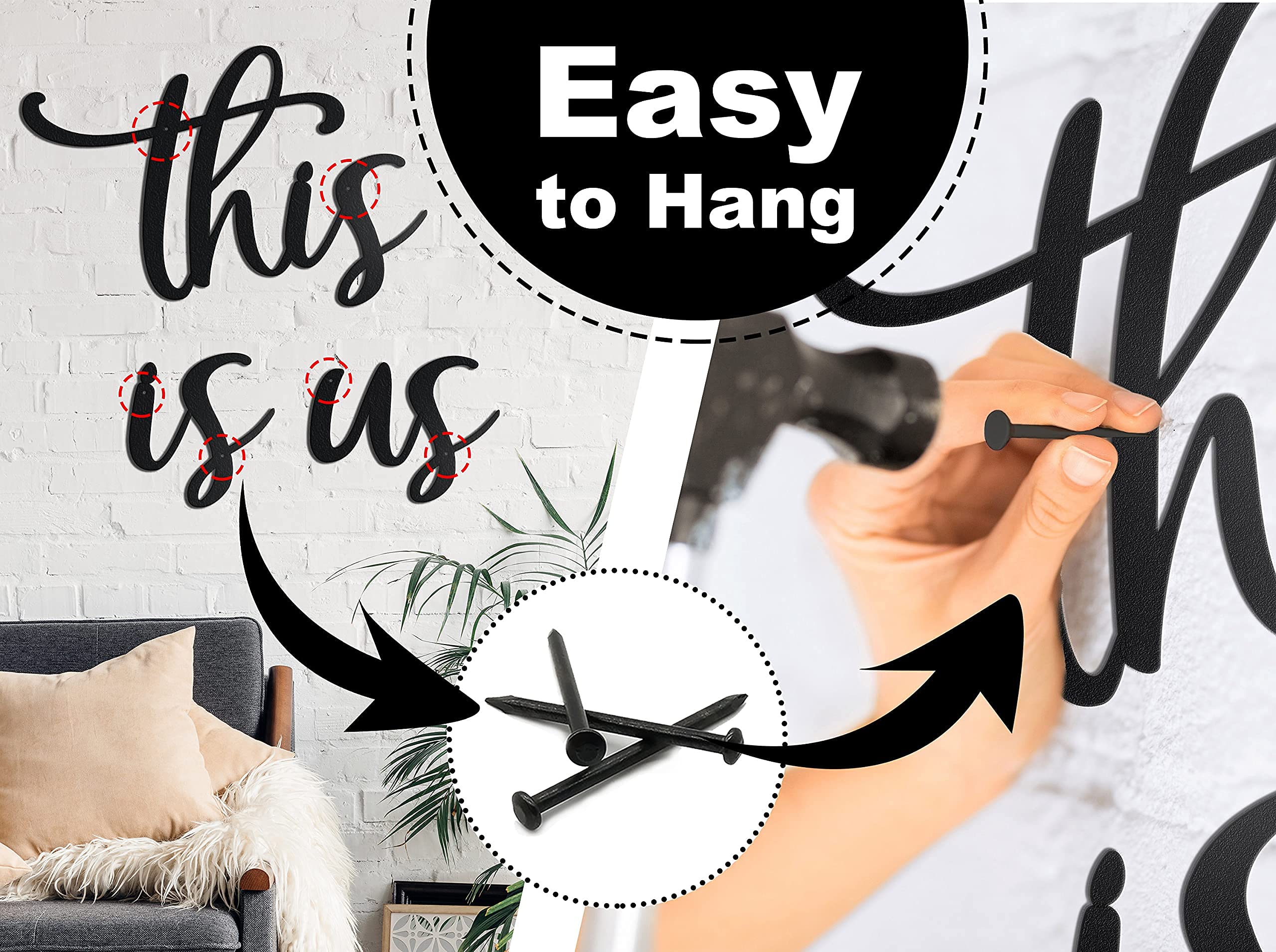This Is Us Metal Wall Art - 9.5”x31” Large Black Home Decor Sign for Living Room, Bedroom & Office | Rustic Farmhouse Decor | Perfect for Housewarming Gifts & Room Makeovers