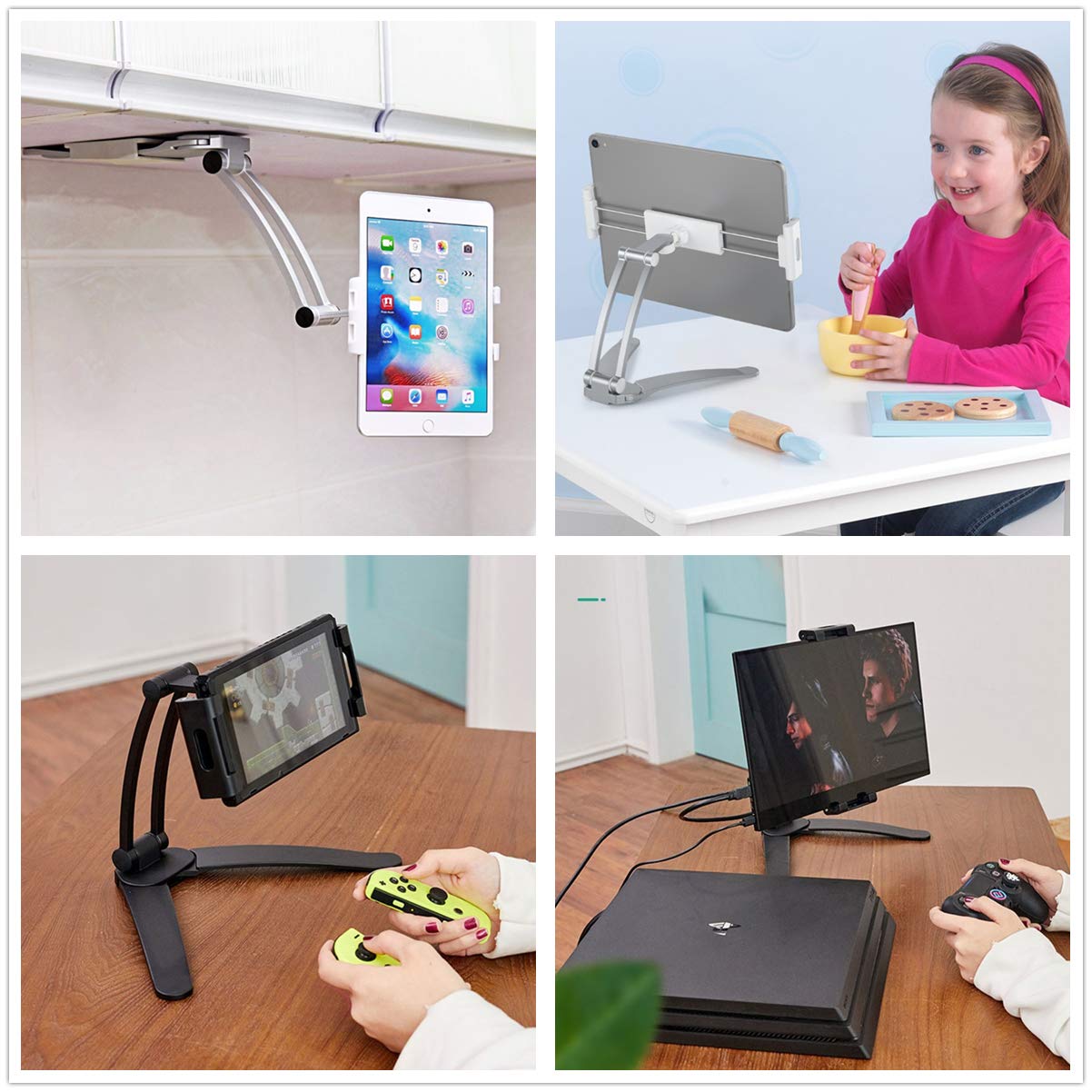 AYADA 2-in-1 Tablet Holder for Kitchen - Adjustable iPad Stand for Cooking & Countertop Use