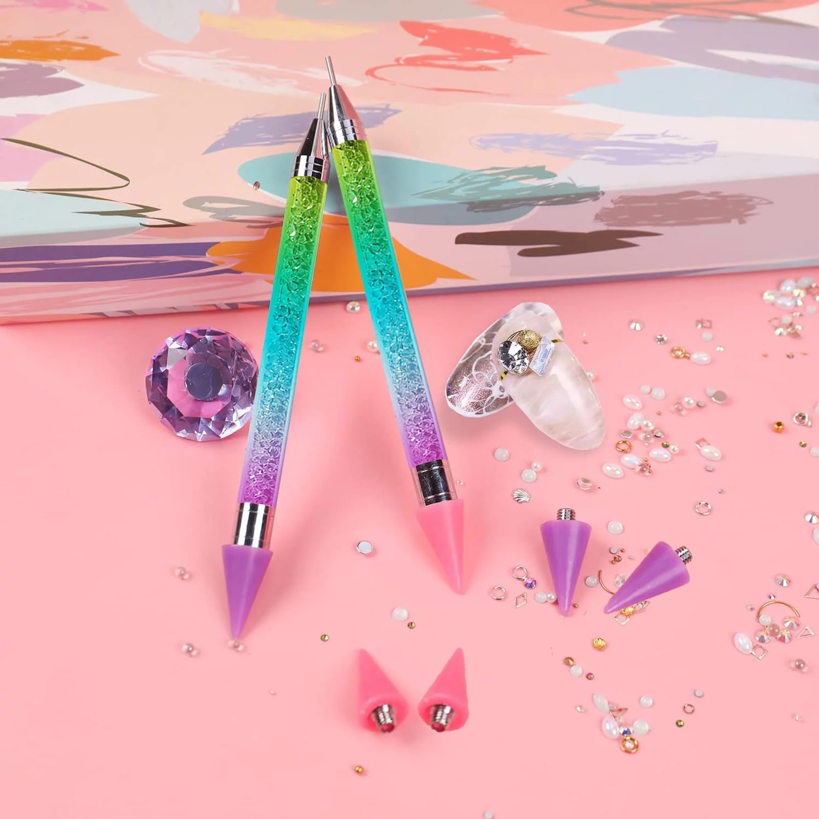 **Rhinestone Picker Tool with 6 Wax Tips – Nail Rhinestone Applicator for Nail Art & DIY – Dotting Pen for Rhinestone Pickup & Decoration – Perfect for Manicures, Nail Extensions & Crafting**