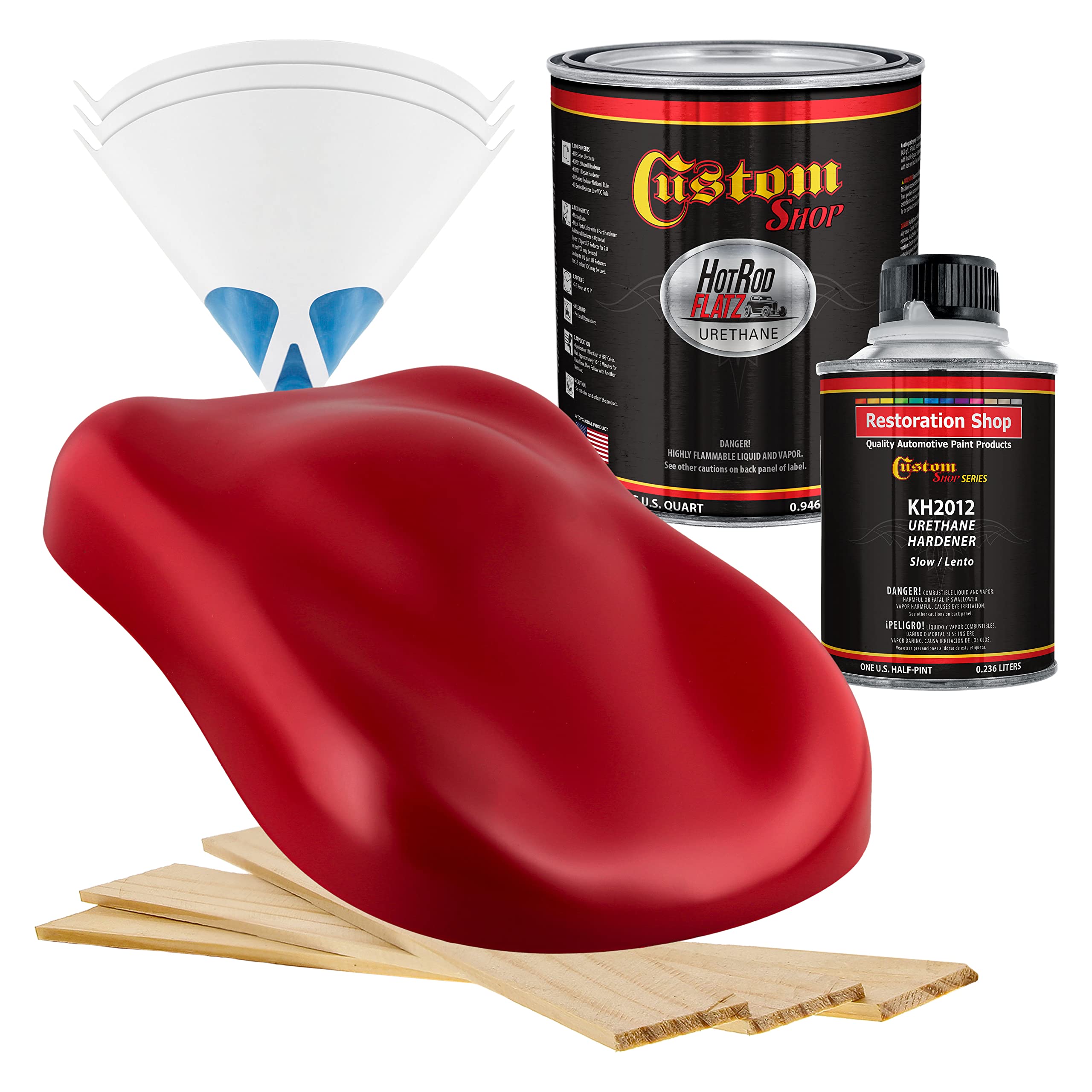 Custom Shop Viper Red Hot Rod Flatz Flat Matte Satin Urethane Auto Paint - Complete Quart Paint Kit for Cars & Trucks | Professional Low Sheen Automotive Coating with 4:1 Mix Ratio | Ideal for Hot Rods, Classic Cars & Custom Vehicle Projects