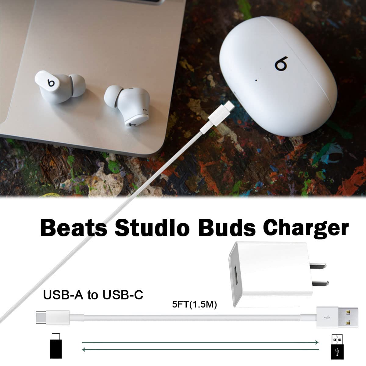 60W USB C Fast Charger Cable for Beats Solo 4, Pill 2024, Studio Buds+, Studio Pro, Flex & Fit Pro - 6ft Durable Charging Cord for Wireless Earbuds, Headphones & Speakers | Perfect for Home, Office & Travel Use
