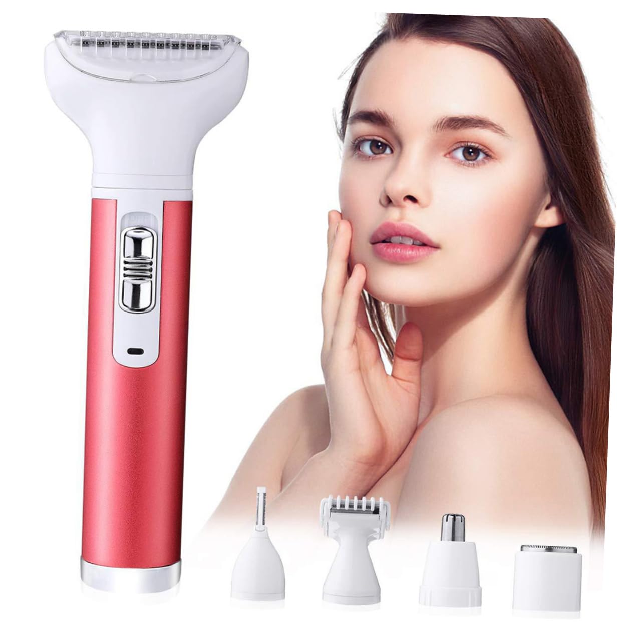 Women's Electric Shaver & Eyebrow Trimmer - USB Rechargeable Cordless Body Hair Remover for Face, Legs, Bikini Line - Painless Hair Removal for Smooth Skin - Perfect for Travel, Gym & Daily Grooming (Red)