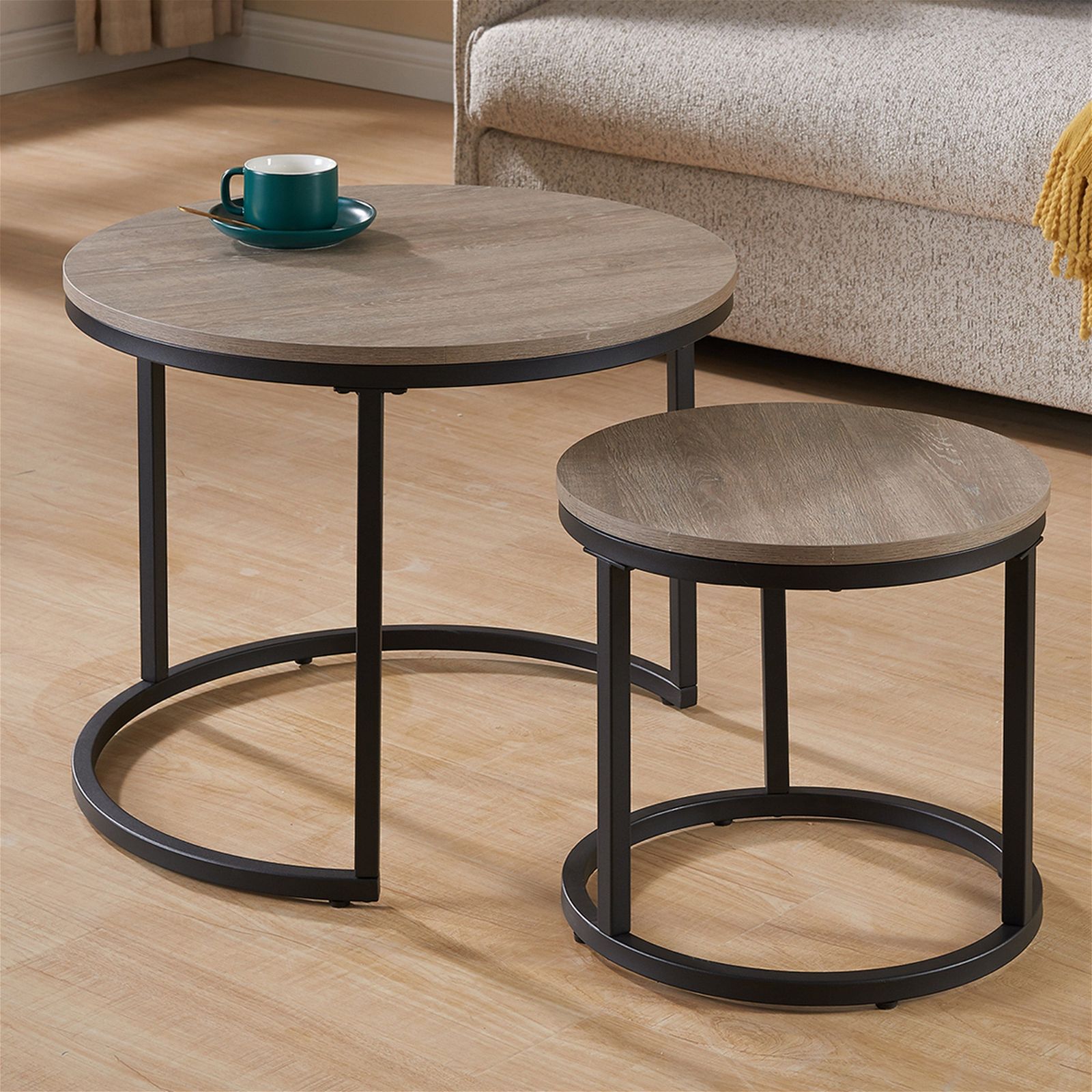 ECHO 600 Nested Coffee Table Set - Solid Oak Wood Modern Nesting Tables for Living Room - Perfect for Small Spaces, Home Decor & Coffee Table Styling