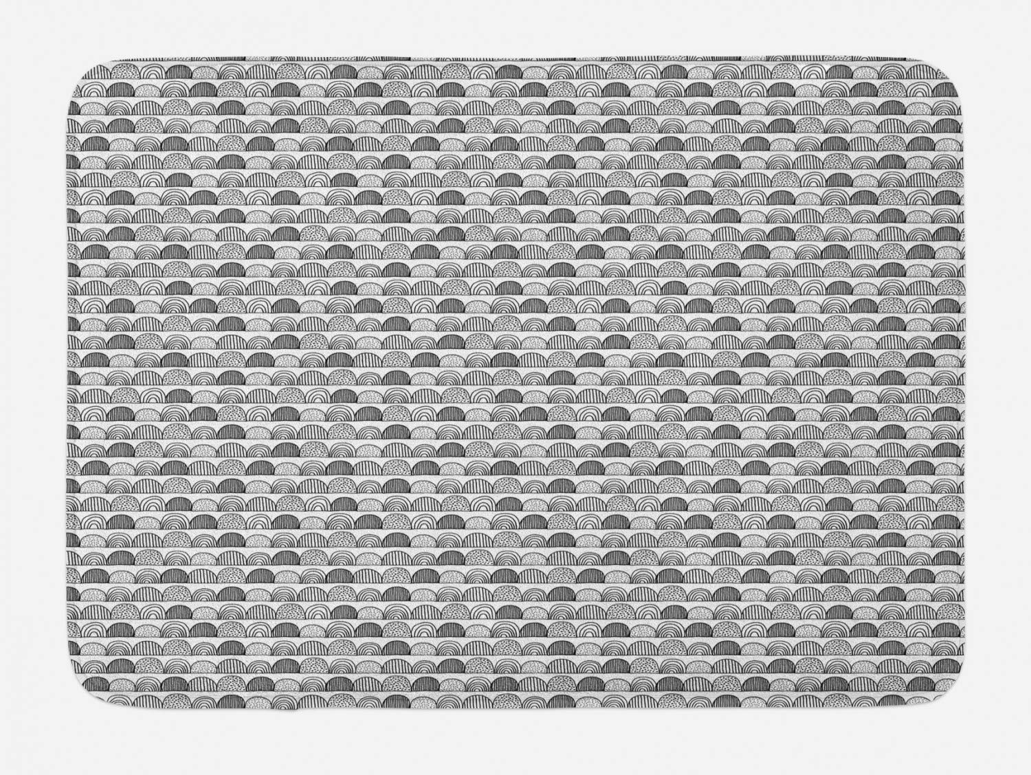Ambesonne Geometric Bath Mat - Hand-Drawn Stripes & Polka Dots Half Circles Design, Non-Slip Plush Bathroom Rug, 30.2