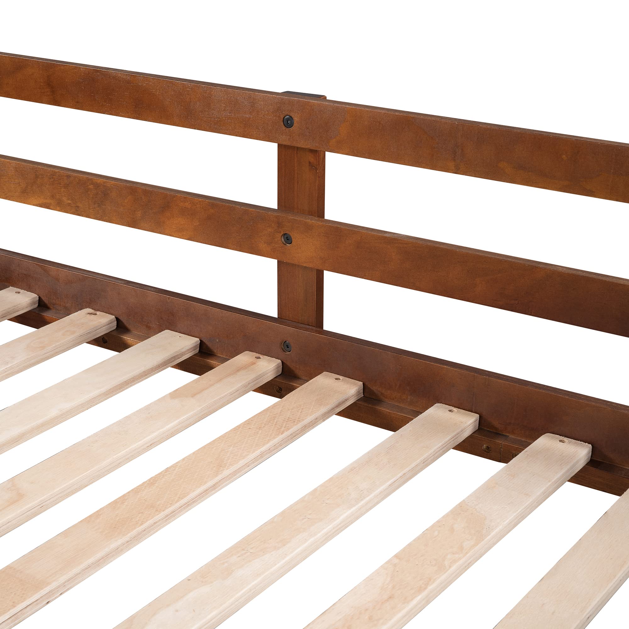 Harper & Bright Designs Twin Over Twin Bunk Bed with Trundle - Solid Wood Bunk Bed with Storage Stairs for Kids, Teens & Adults - Space-Saving Walnut Bunk Bed for Small Rooms, Guest Rooms & Vacation Homes