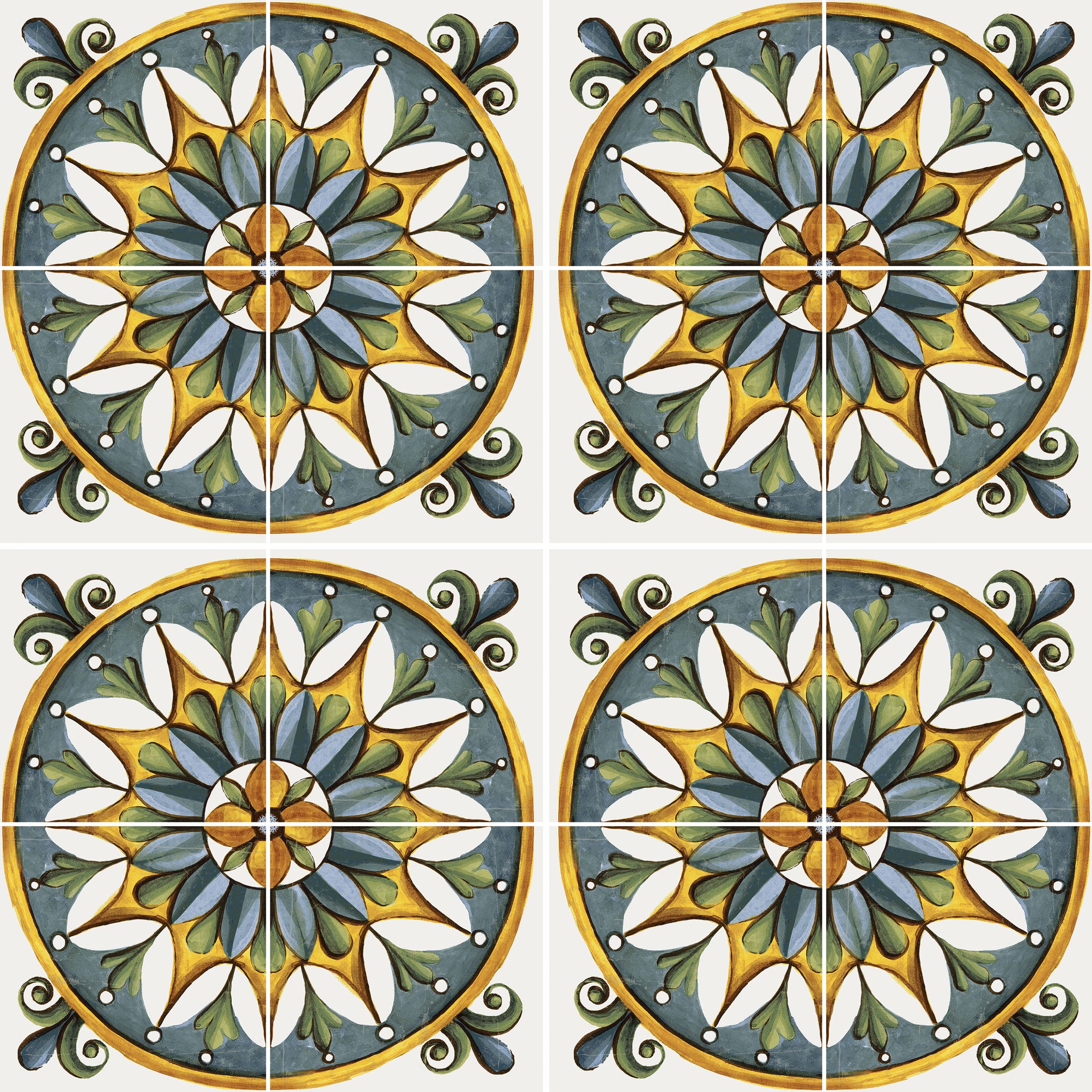 Vita Sole 01 Spanish Encaustic Cement Tiles - Handmade Orange County Floor & Wall Tiles for Kitchen, Bathroom, Patio Decor