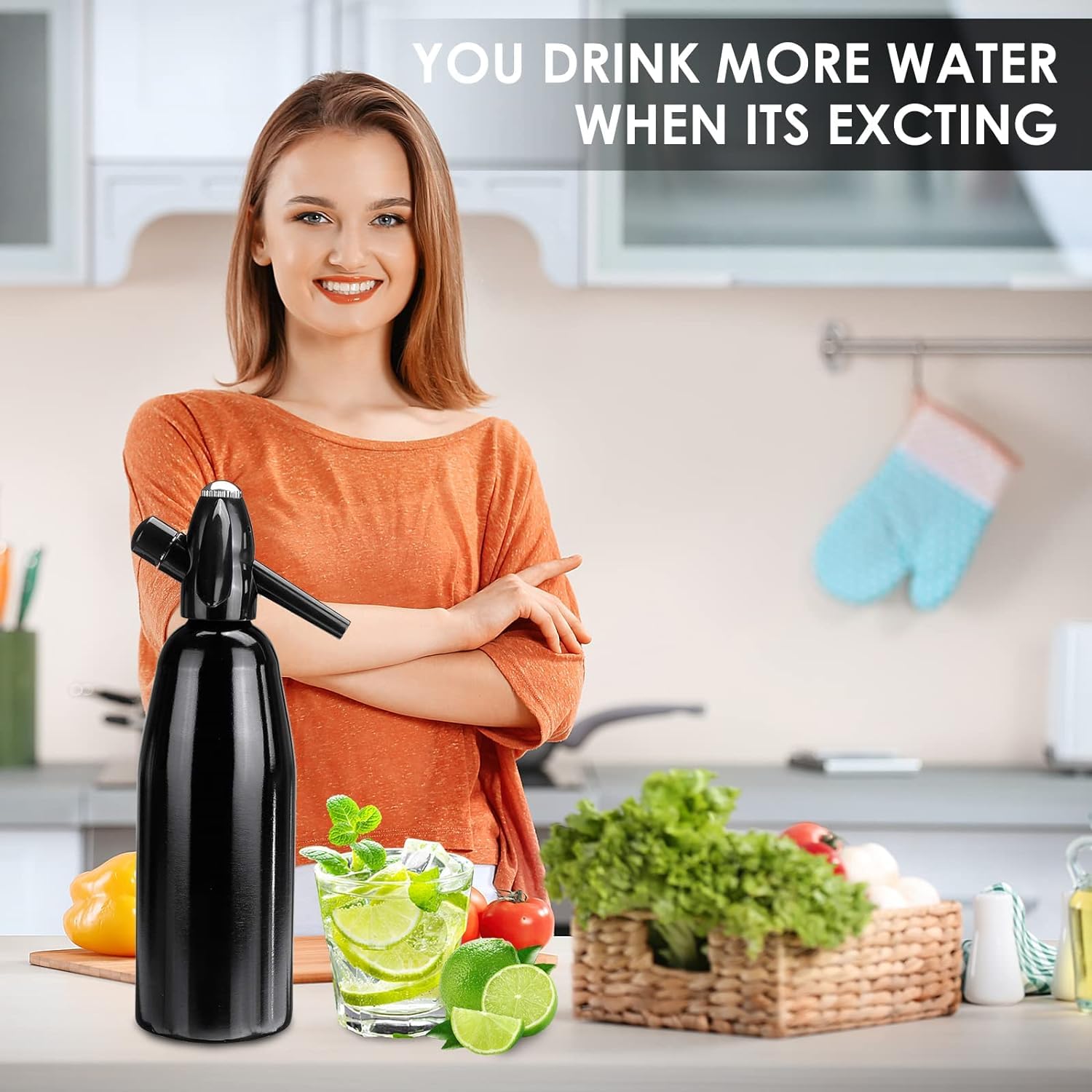Premium Portable Soda Siphon - Sparkling Water Maker Machine for Homemade Carbonated Drinks | Compatible with SodaStream CO2 Tanks | Perfect for Parties, Home Bars & Healthy Hydration (Black)