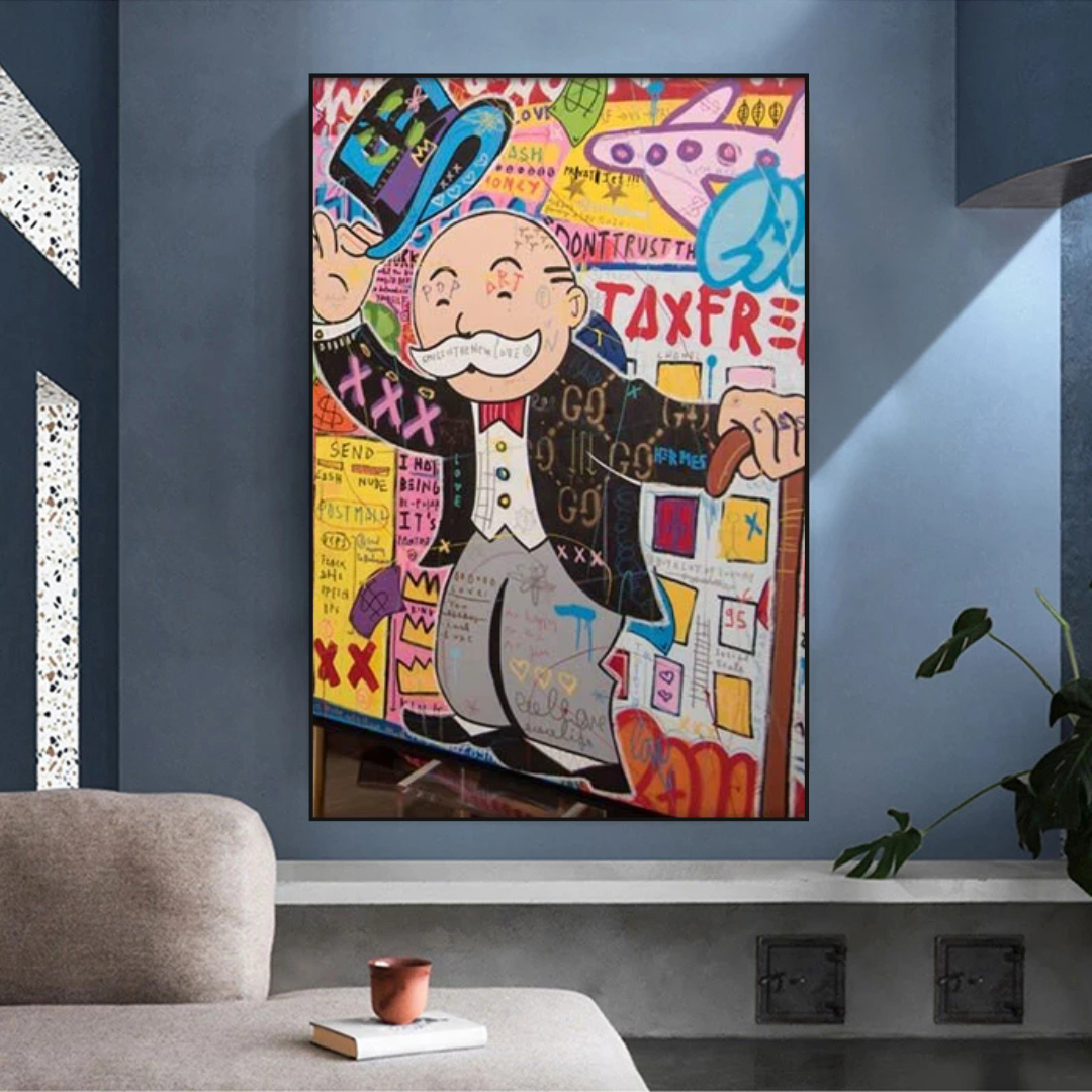 Alec Monopoly Canvas Wall Art Decor - Modern Pop Art Painting for Home & Office - Perfect for Living Room, Bedroom, and Office Wall Decor