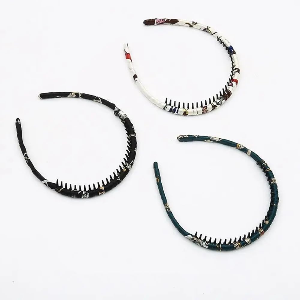 Non-Slip Floral Headbands for Women - 3 Pack Fashion Hair Accessories with Resin Teeth Combs | Perfect for Workouts, Yoga, and Everyday Styling