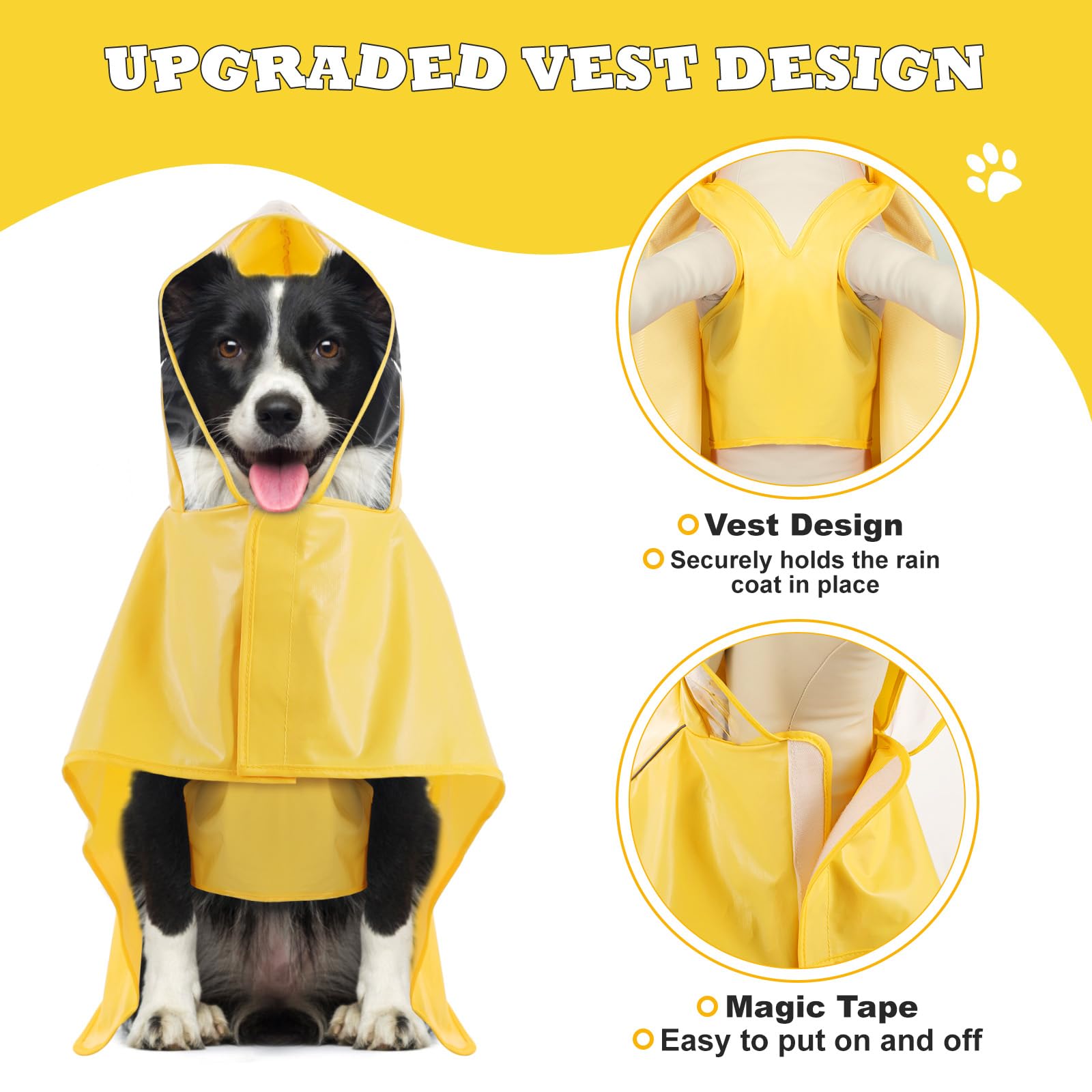 Waterproof Dog Raincoat for Large Medium Small Dogs - Adjustable Dog Rain Jacket with Clear Hood & Reflective Strips | Magic Tape Closure | Yellow 3XL | Perfect for Outdoor Walks, Hiking & Rainy Day Adventures