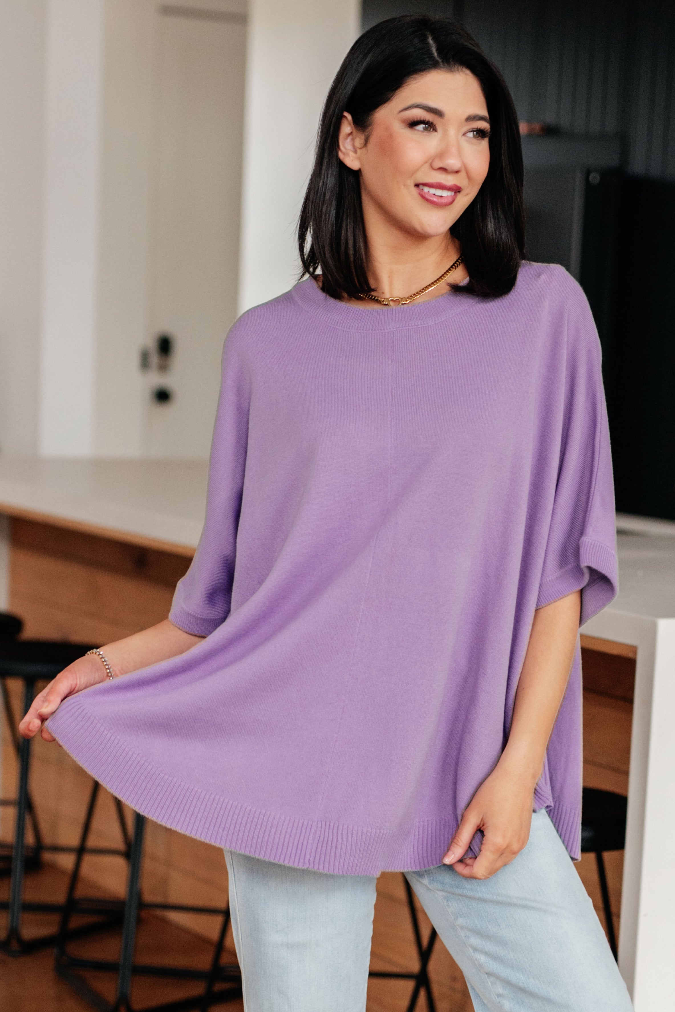 Lilac Whisper Dolman Sleeve Blouse - Women's Flowy Boho Chic Tunic Top for Casual Wear & Date Nights