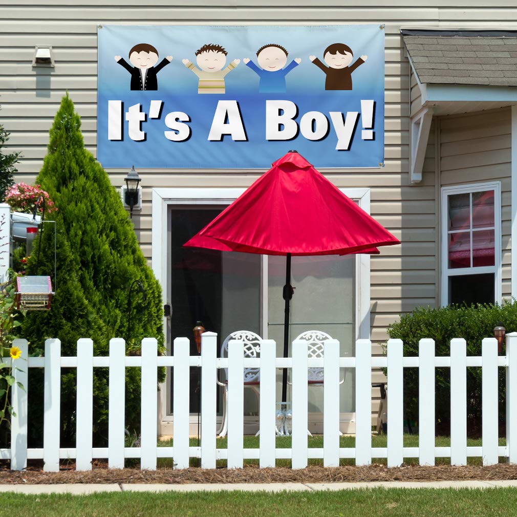 It's A Boy Vinyl Banner - Weatherproof Outdoor Yard Sign with 10 Grommets (60x144 Inches) | Perfect for Baby Showers, Gender Reveals & Business Events | Multiple Sizes Available