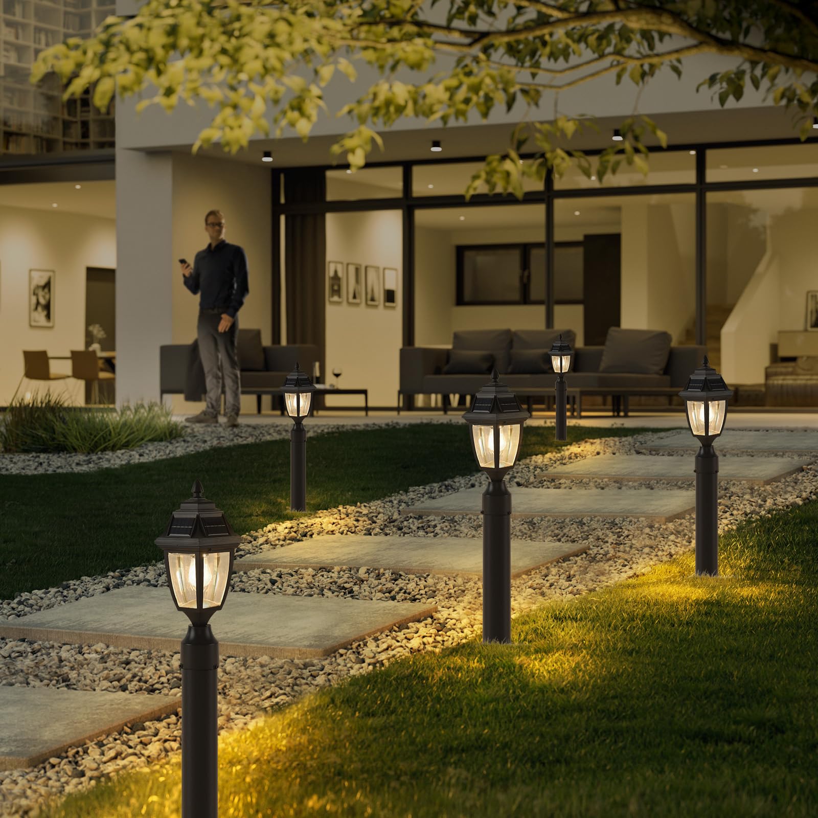 Solar Post Lights 2 Pack - Waterproof Motion Sensor Outdoor Lighting with No Pier Mount Base | Solar Powered Pole Lanterns for Patio, Yard, Garden & Pathway Illumination