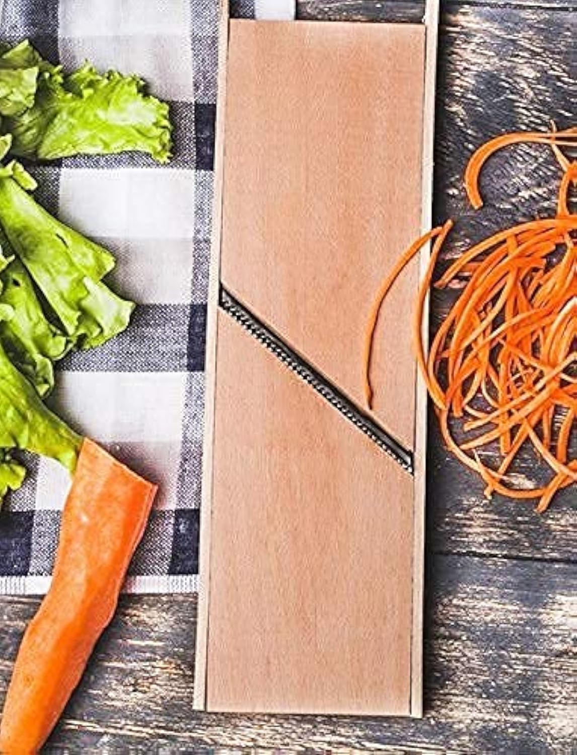 Premium Stainless Steel Wooden Grater Slicer - 2.56 x 10.63 Inch Kitchen Tool for Shredding Carrots, Cheese & Vegetables - Perfect for Korean Carrot Salad, Russian Salad & Meal Prep