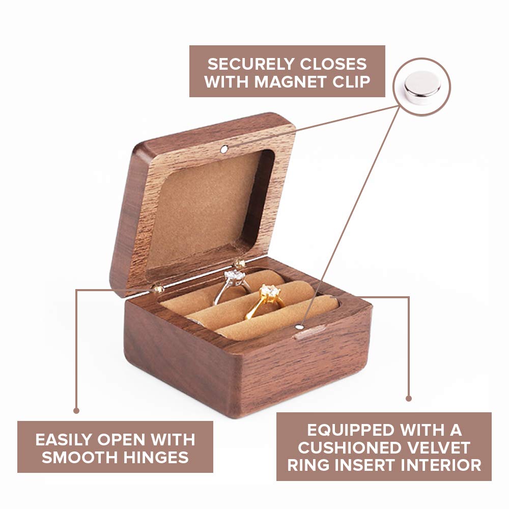 Solid Wood Single Ring Box - Slim Walnut Engagement Ring Holder for Proposal, Wedding & Promise Rings - Magnetic Closure Jewelry Storage Box for Men & Women - Perfect for Romantic Proposals, Anniversary Gifts & Wedding Accessories