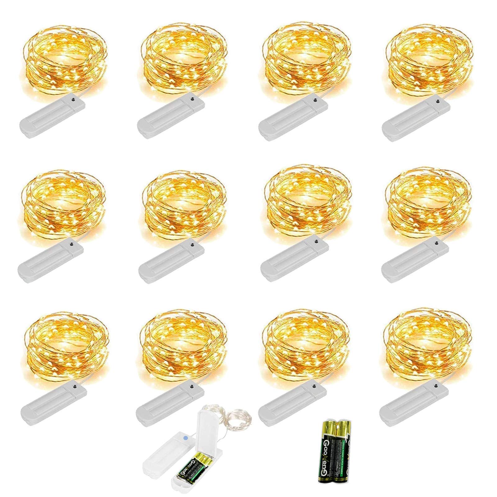 12 Pack 30 LED Fairy String Lights with Timer - Waterproof Battery Operated Firefly Lights (Warm White) - Perfect for Patio, Garden, Wedding, Party & Indoor Decorations