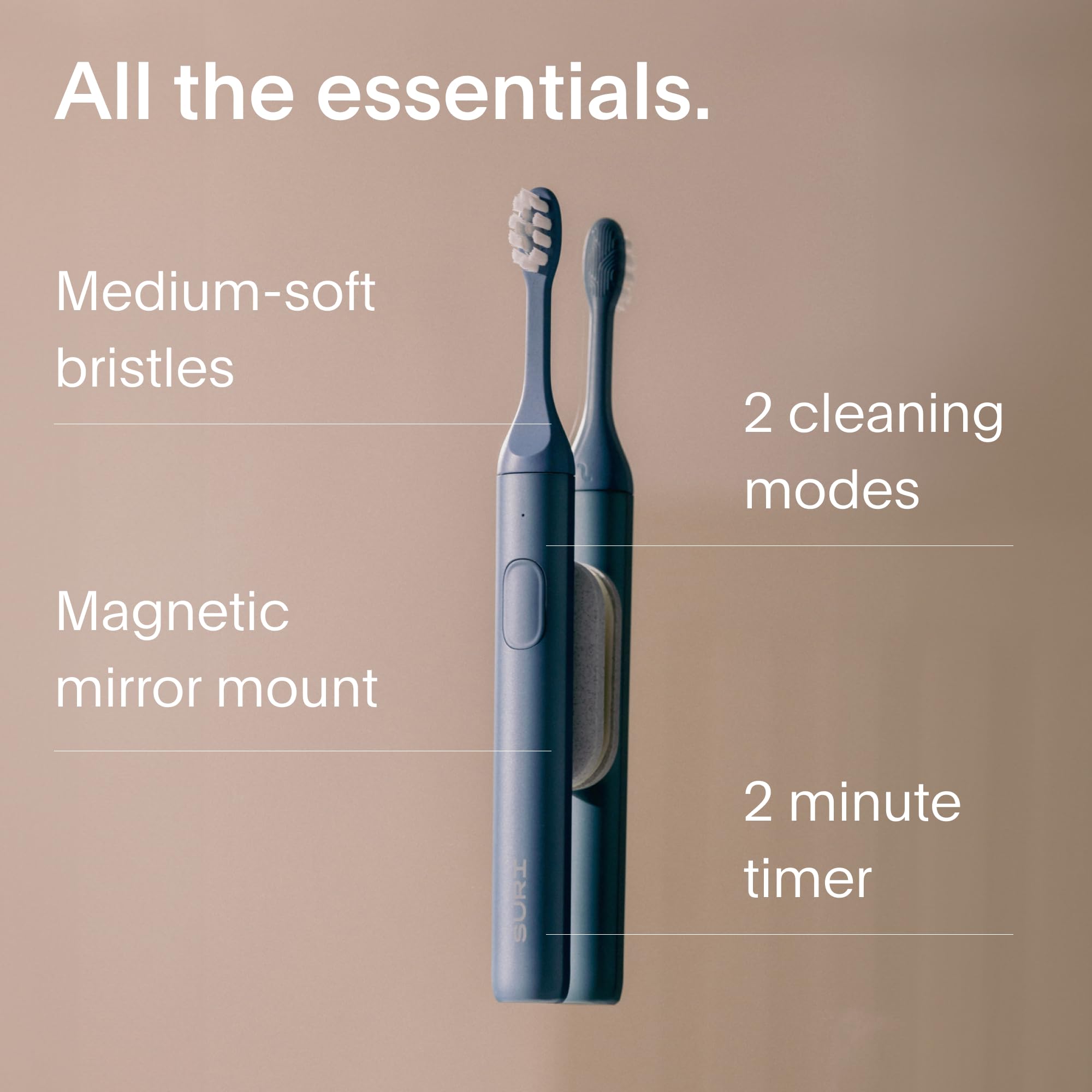 Eco-Friendly Electric Toothbrush for Adults | California-Designed Slim Sonic Toothbrush with 40-Day Battery & Travel Case | Durable Oral Care Kit for Home & Travel Use