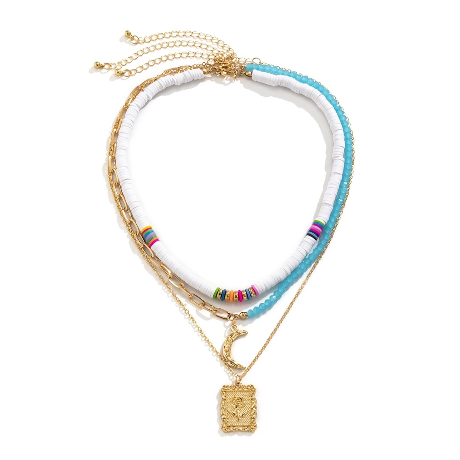 Bcughia Gold Plated Moon Rose Statement Necklace for Women & Teen Girls - Elegant Layered Long Necklace Jewelry for Parties, Weddings & Date Nights