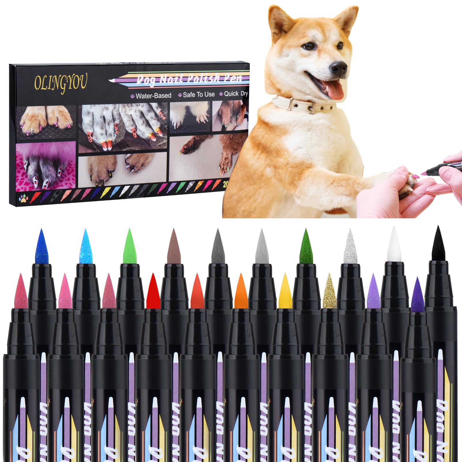 **20 Colors Quick-Dry Dog Nail Polish Pens – Non-Toxic, Odorless & Safe for Pets – DIY Puppy Nail Art Kit – Easy to Apply for Grooming, Parties & Special Occasions**