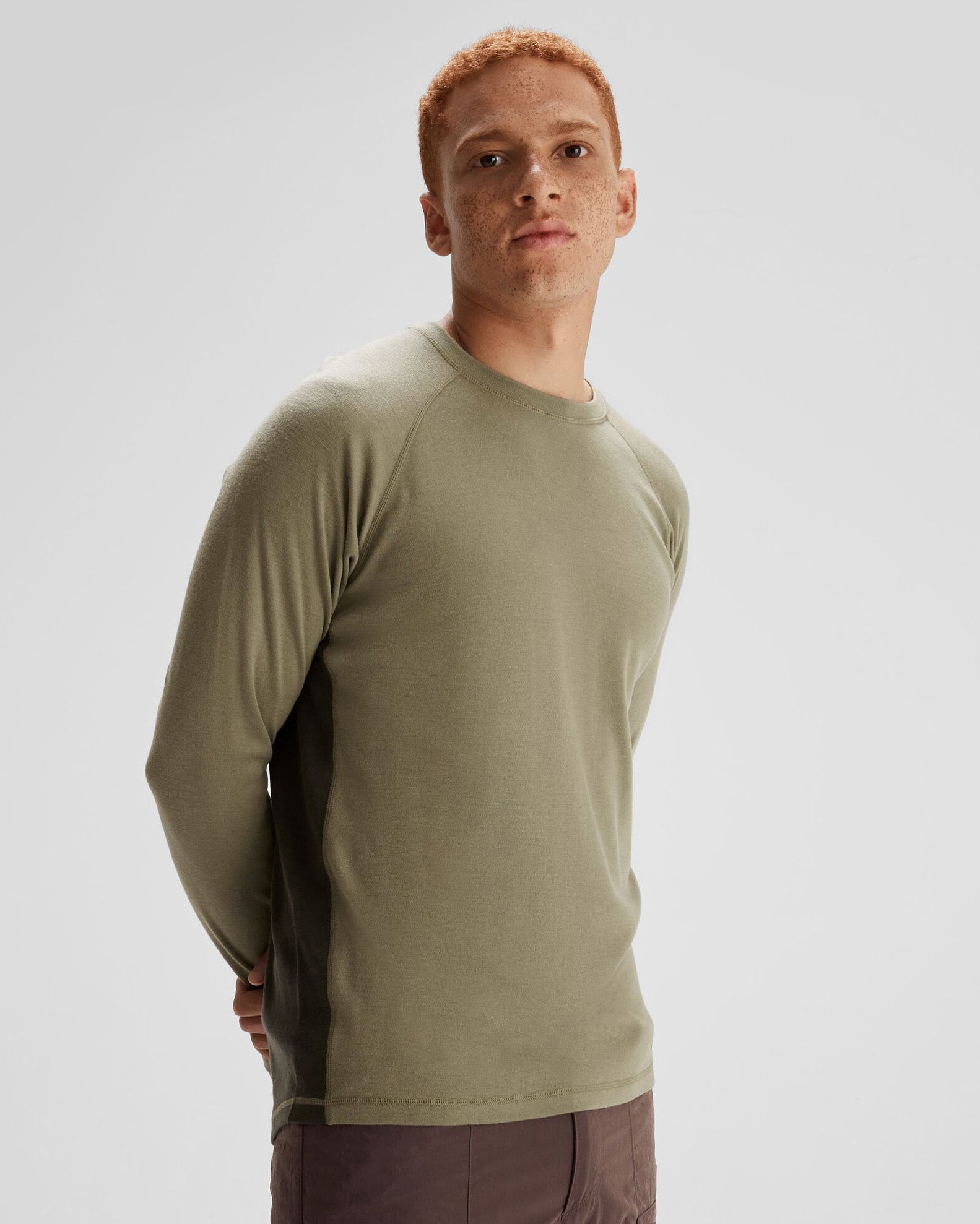 Men's K Merino 250 Long Sleeve Thermal Base Layer Top - Beech/Dark Moss - Warm Wool Shirt for Hiking, Skiing & Winter Outdoor Activities