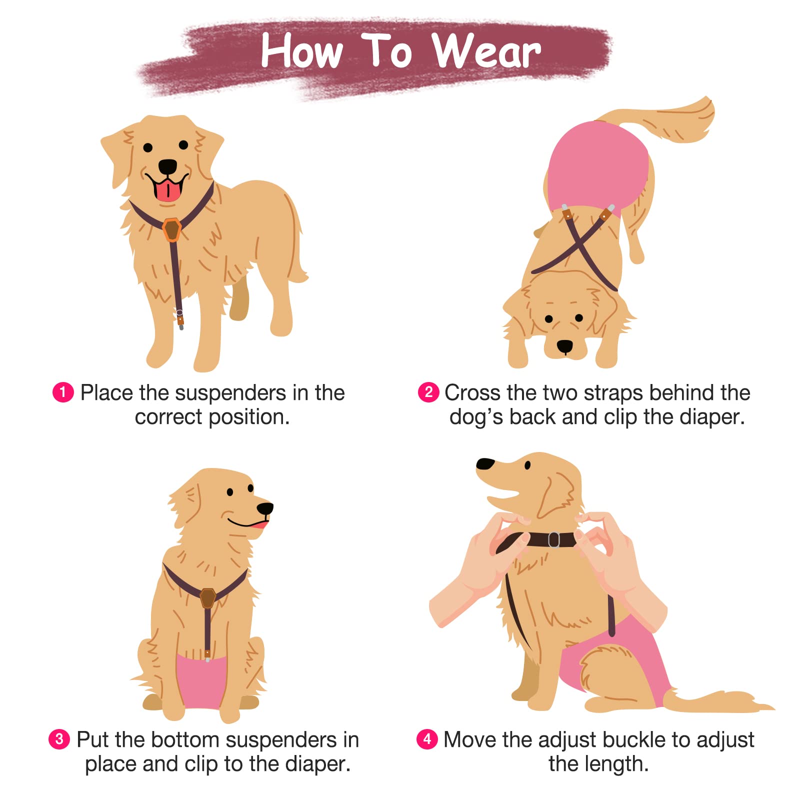 Pet Soft Dog Suspenders 2-Pack - Adjustable Diaper Suspenders for Small Dogs, XS/S Size - Black & Pink - Perfect for Dog Dresses, Skirts & Diaper Security - Great for Puppy Training, Fashion Outfits & Special Occasions
