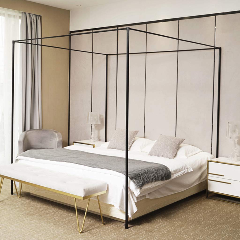 Obokidly Elegant Black 4-Corner Post Stainless Steel Bed Frame with Curtain Brackets - Full Size Bed Canopy for Adults, Girls & Boys - Perfect for Bedroom Decor, Kids Room & Gift Giving
