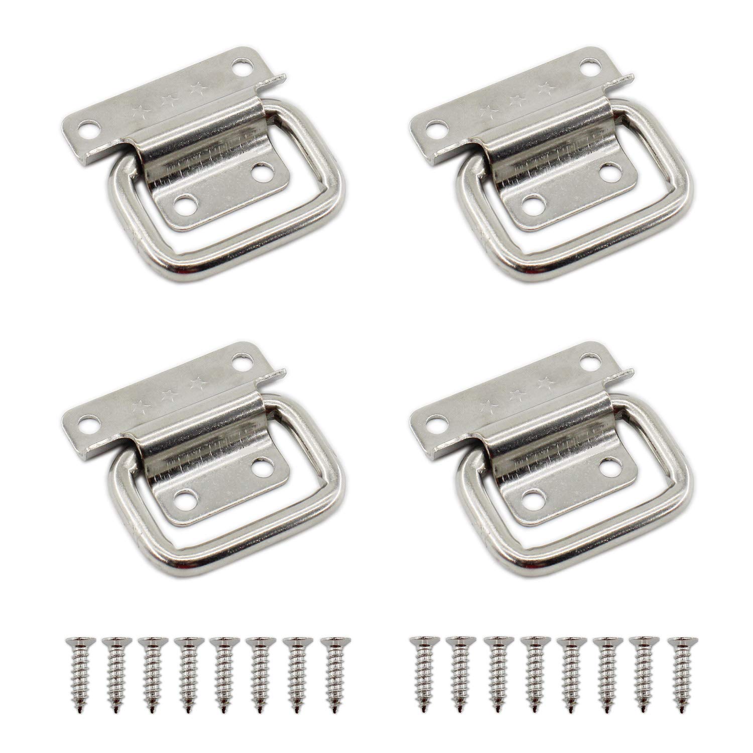 4 Pack Stainless Steel Cabinet Pull Handles - Foldable Wardrobe & Boat Hatch Latch, Toolbox & Door Chest Handle Accessories - Durable Small Lifting Ring Pull for Home, Marine & RV Use