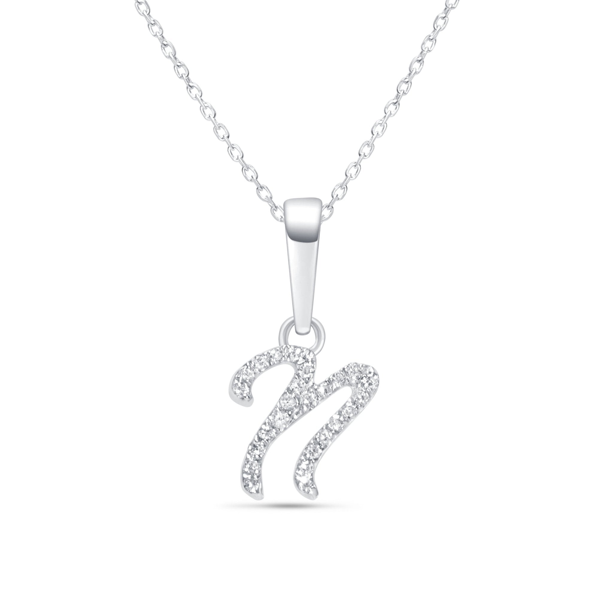 14K White Gold Diamond Initial Necklace - Personalized Cursive Letter Pendant - Elegant Monogram Jewelry for Women - Perfect Gift for Birthday, Anniversary & Valentine's Day - Ideal for Everyday Wear & Special Occasions