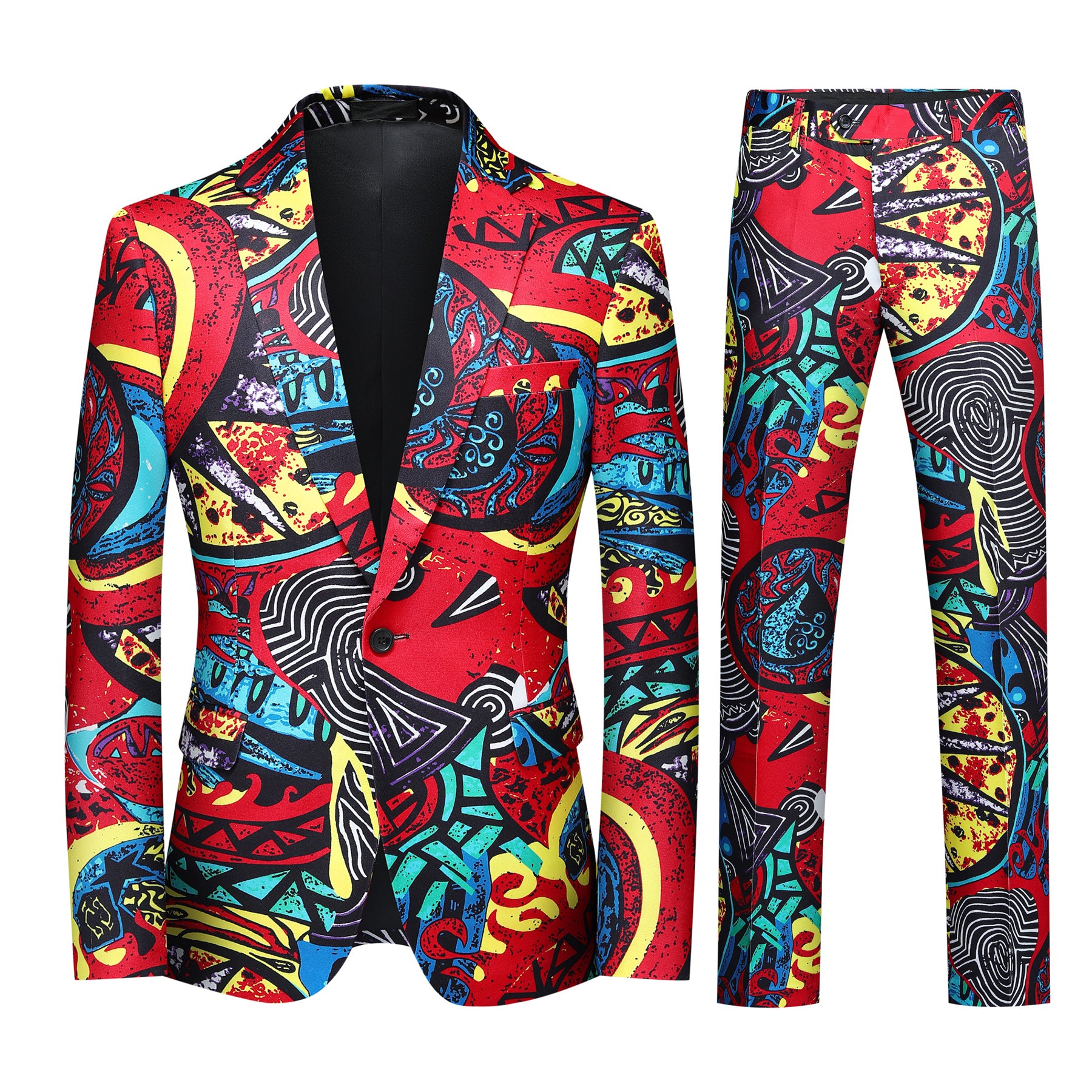 2 Piece Men's One Button Ethnic Style Print Suit Set - Formal & Casual Wedding Party Business Outfit - Perfect for Special Occasions, Office Wear & Evening Events