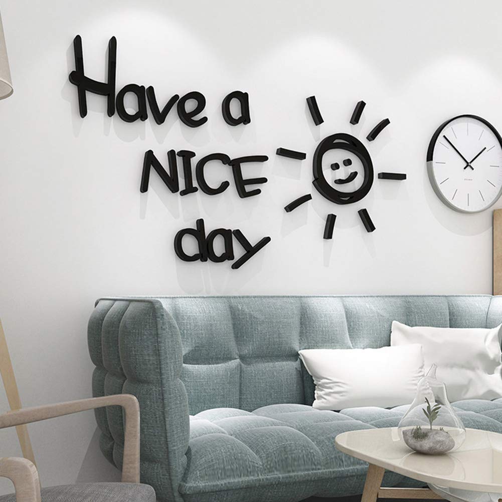 Have A Nice Day Acrylic Mirror Wall Stickers - Self-Adhesive Home Decor for Living Room, Bedroom, Office - 11.8 x 6.7 Inches (300x170mm) Black - Perfect for DIY Wall Art, Motivational Decor & Gift Ideas