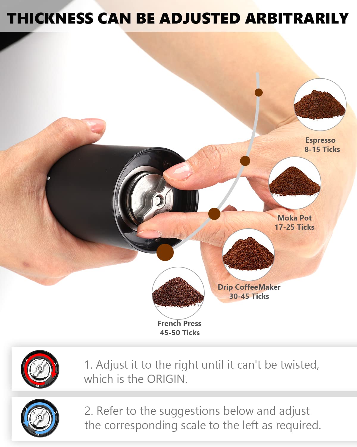 Premium Portable Electric Burr Coffee Grinder - Rechargeable Stainless Steel Conical Burr Grinder with 15 Precise Settings for Espresso, French Press & Cold Brew - 20g Capacity (Includes Cleaning Brush) - Perfect for Home, Office & Travel Use