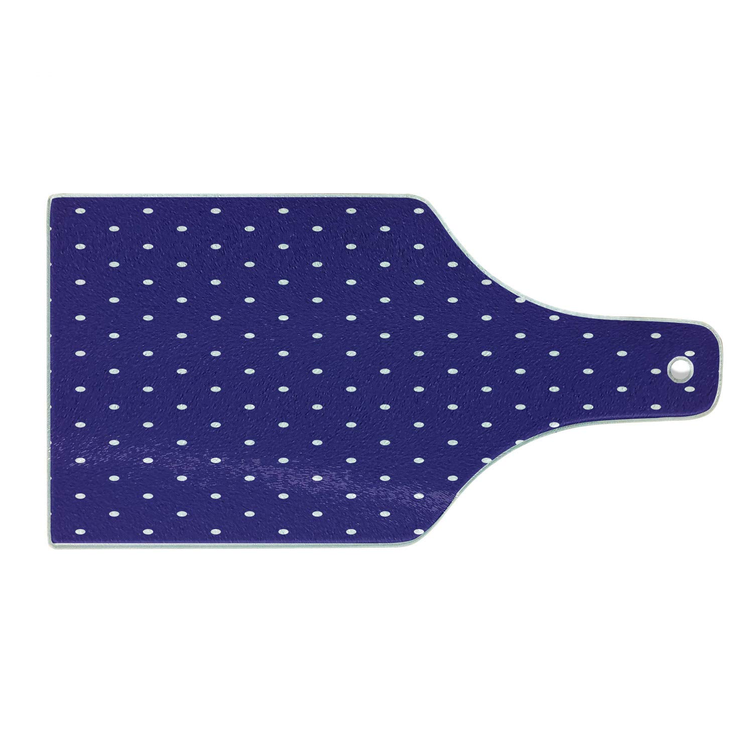Ambesonne Navy Blue Polka Dot Glass Cutting Board - Vintage Shabby Chic Design - Decorative Tempered Glass Serving Board with Wine Bottle Shape - Perfect for Cheese Platters, Charcuterie & Wine Pairing Parties