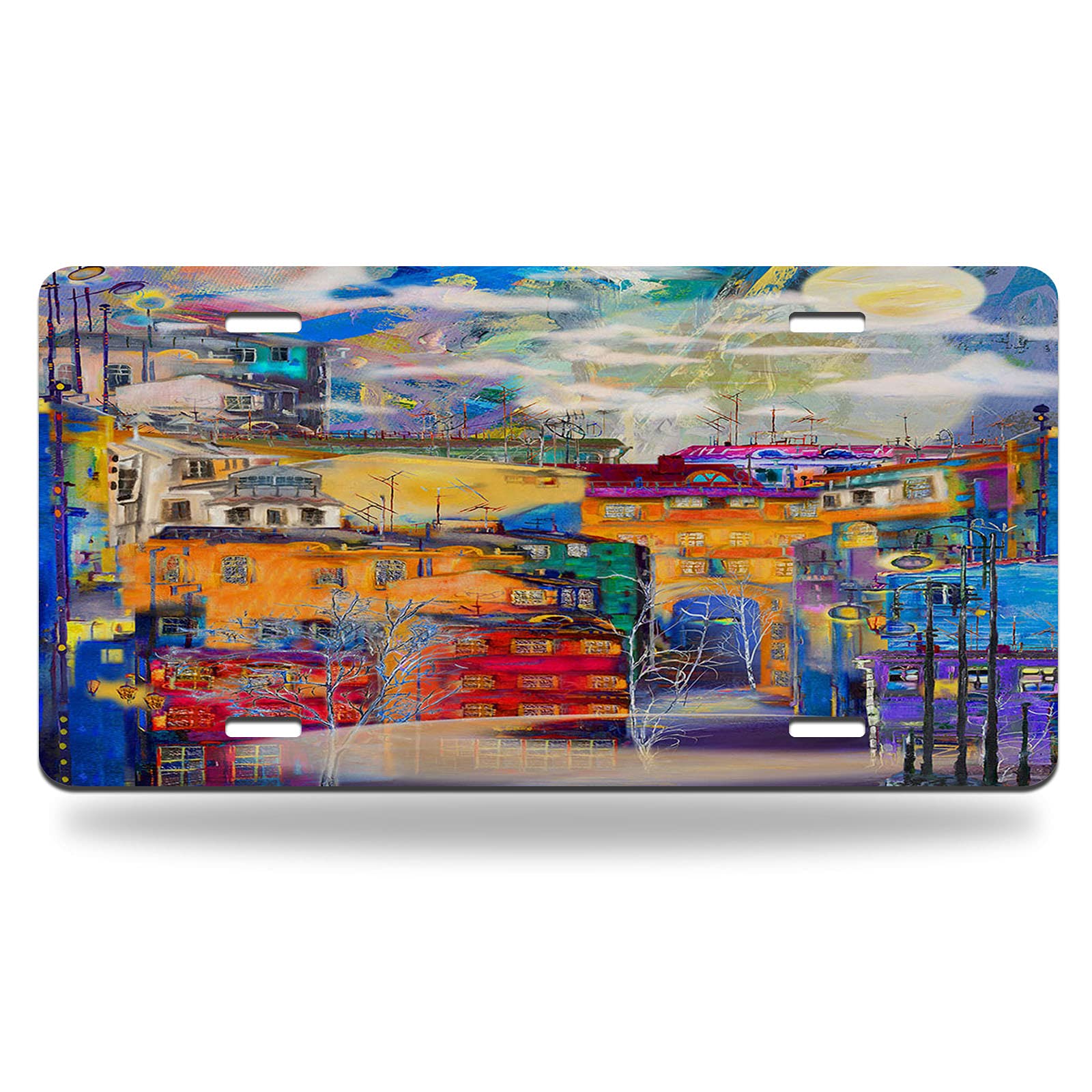 Vintage Naples Italy Night Street View Metal License Plate - Full Moon & Cityscape Car Tag for Men & Women (12x6 Inch) - Perfect for Car Enthusiasts, Italian Decor, and Unique Gift Ideas