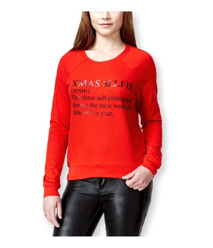 Women's Christmas Selfie Sweatshirt - Red Holiday Pullover for Juniors, Small Size | Cozy Winter Photoshoot & Festive Party Outfit