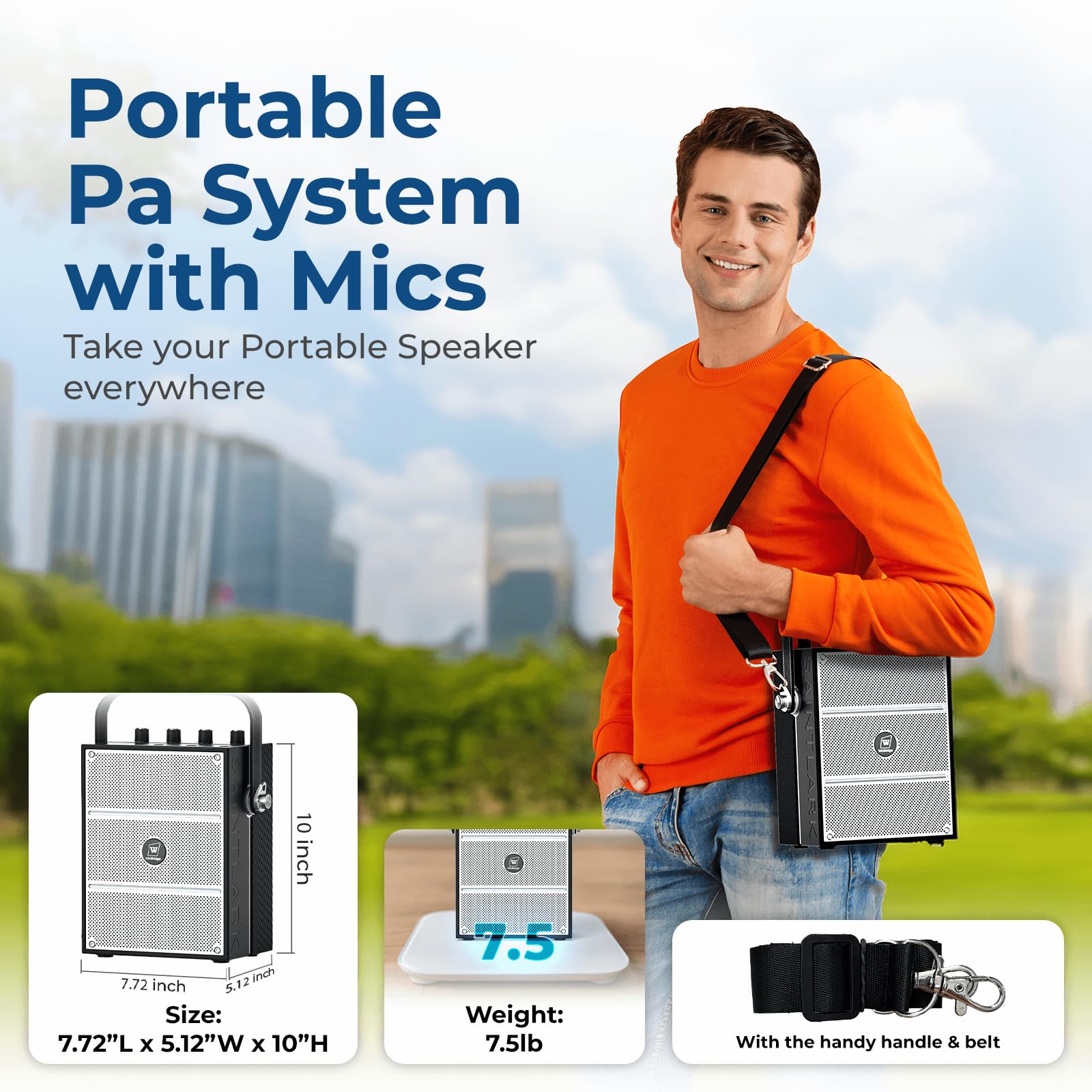 100W Powerful Portable PA Speaker System with 2 Wireless Microphones - Bluetooth 5.0, USB/TF/Aux Input, Karaoke Machine & Guitar Support - Ideal for Outdoor Events, Parties, Public Speaking and Home Karaoke