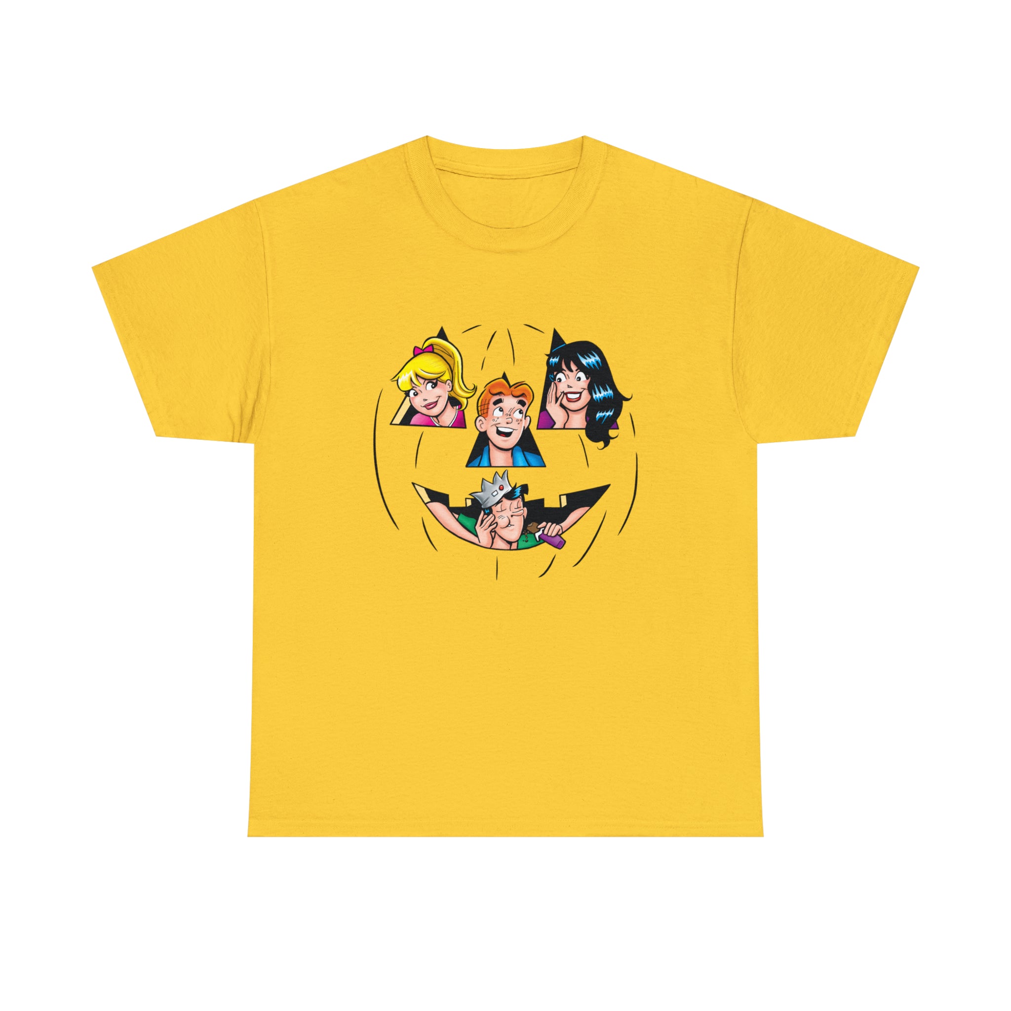 Archie O Lantern Halloween Graphic Tee - Unisex Heavy Cotton T-Shirt Featuring Archie, Betty, Veronica & Jughead - Perfect for Halloween Costumes, Comic Con & Retro Pop Culture Events