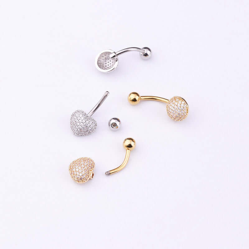14G Dainty Heart Belly Button Ring - Gold Plated Surgical Steel Navel Piercing Jewelry for Women | ER8532 | Perfect for Everyday Wear, Beach Outfits & Summer Fashion
