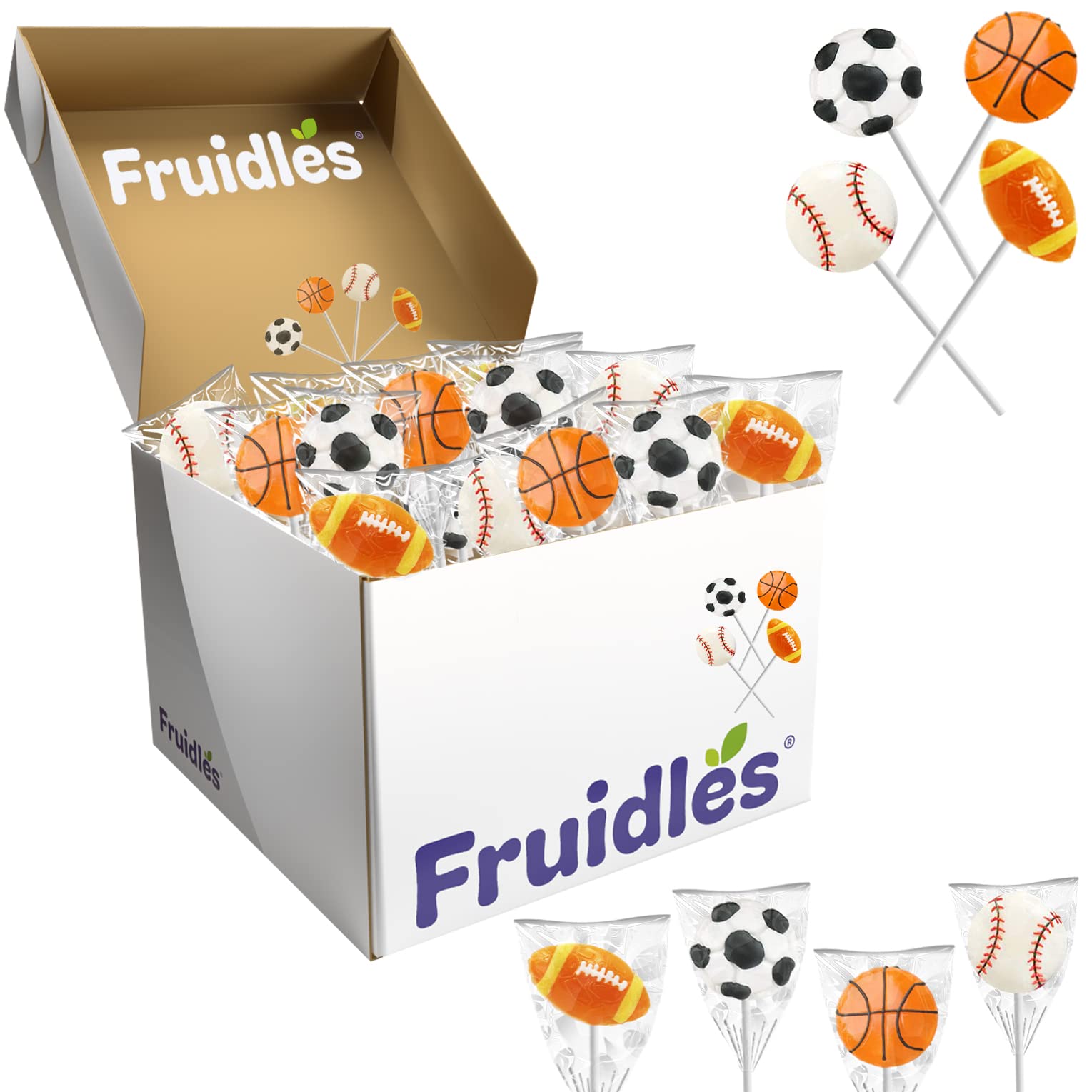 Fruidles Super Sports Ball Candy - Assorted Variety Pack (12 Count) - Individually Wrapped Basketball, Football, Soccer & Baseball Candies - Perfect for Birthday Parties, Sports Events & Halloween Treats