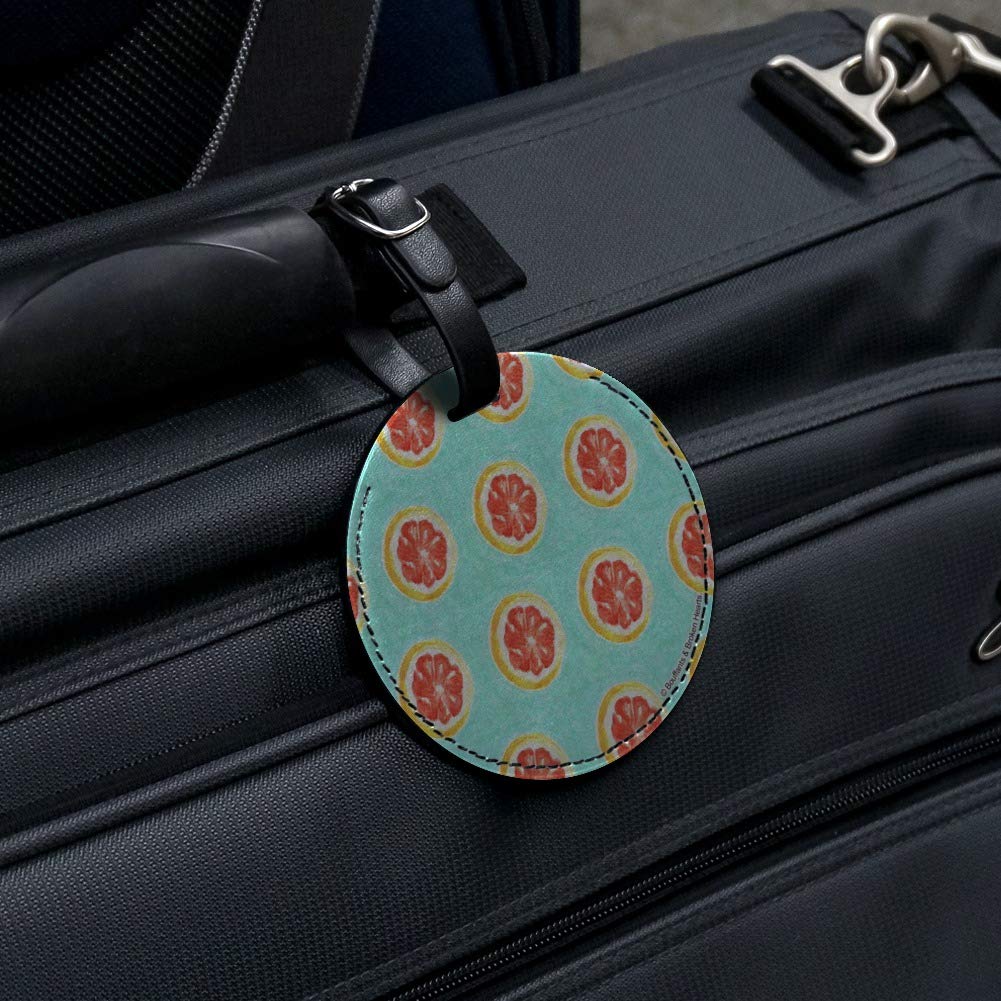 Stylish Round Leather Luggage Tag for Suitcases & Carry-Ons - Grapefruit Design - Perfect for Travel Identification & Baggage Tracking