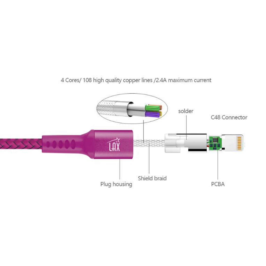 MFi Certified LAX iPhone Charger Lightning Cable - Durable Braided USB Cord for iPhone 14/13/12/11/Pro Max/XS/X/8/7, iPad & iPod | Fast Charging & Tangle-Free Design | Perfect for Home, Office & Travel Use