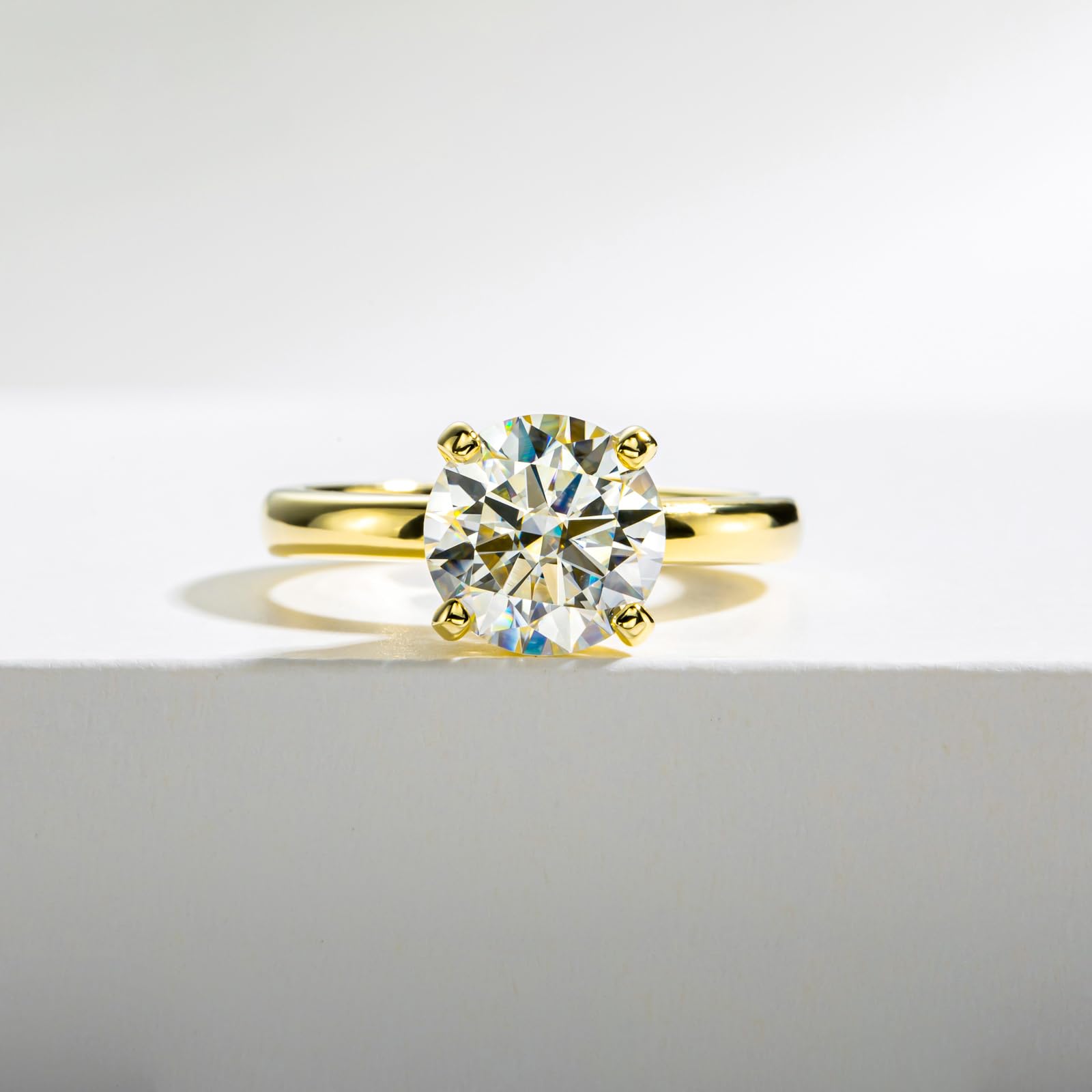 Moissanite Round Cut Engagement Ring for Women - D Color VVS1 Clarity, 14K Yellow Gold Plated 925 Sterling Silver Wedding Promise Band | Perfect for Proposals, Anniversaries & Special Occasions