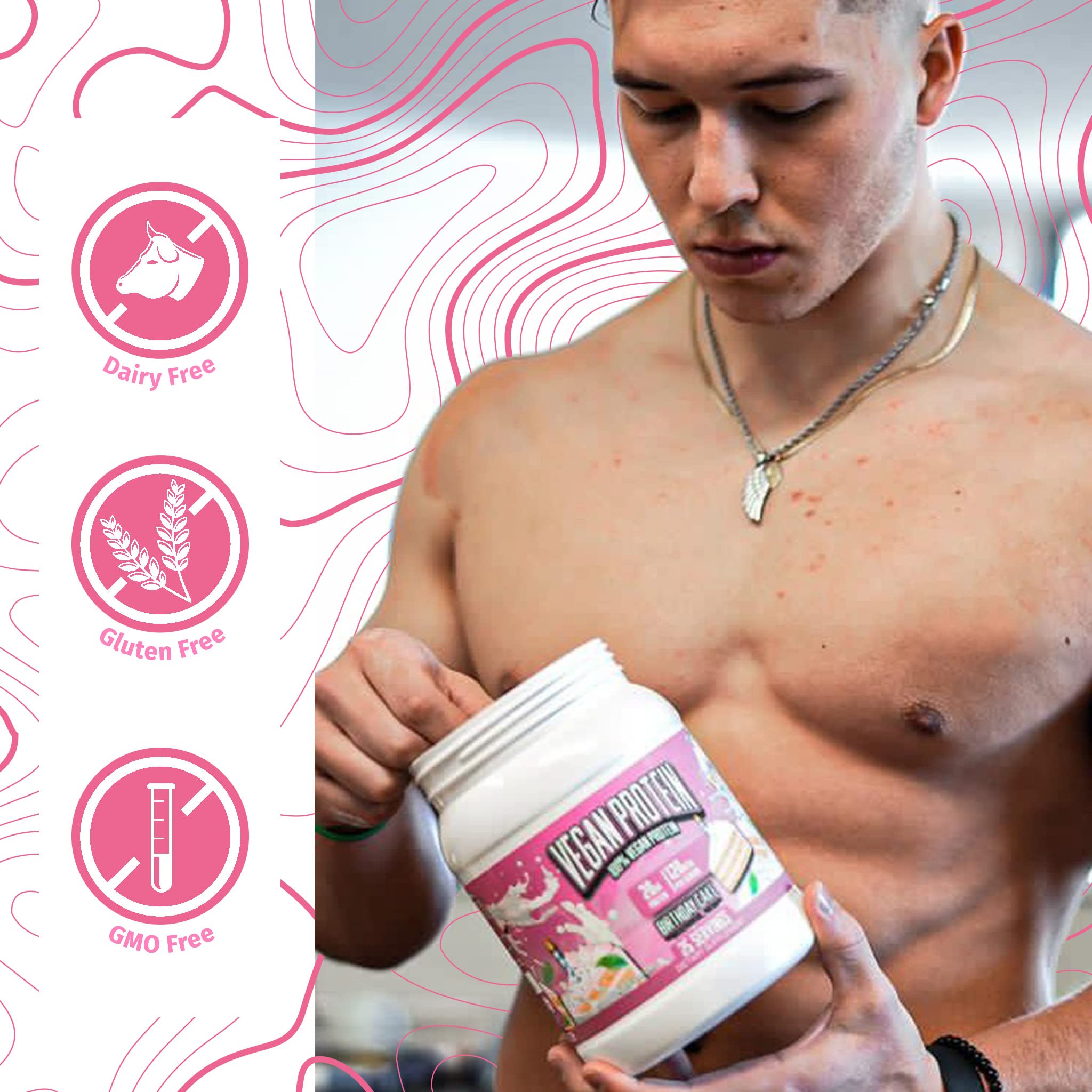 Huge Supplements Vegan Protein Powder - Birthday Cake Flavor | 20g Plant-Based Protein Per Serving | Dairy-Free, Gluten-Free | Perfect for Post-Workout Recovery & Healthy Baking