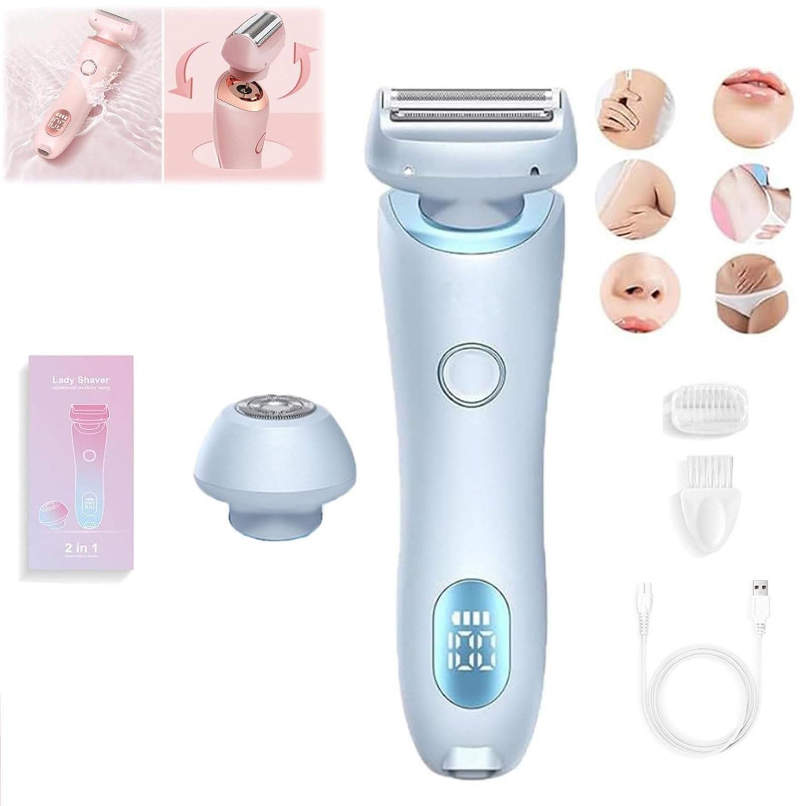 Dusk Official Razor - Silk Glide Pro Women's Electric Shaver for Smooth & Painless Hair Removal, Waterproof Rechargeable Shaver for Legs, Underarms & Bikini Line (Blue) | Perfect for Travel, Gym & Daily Use